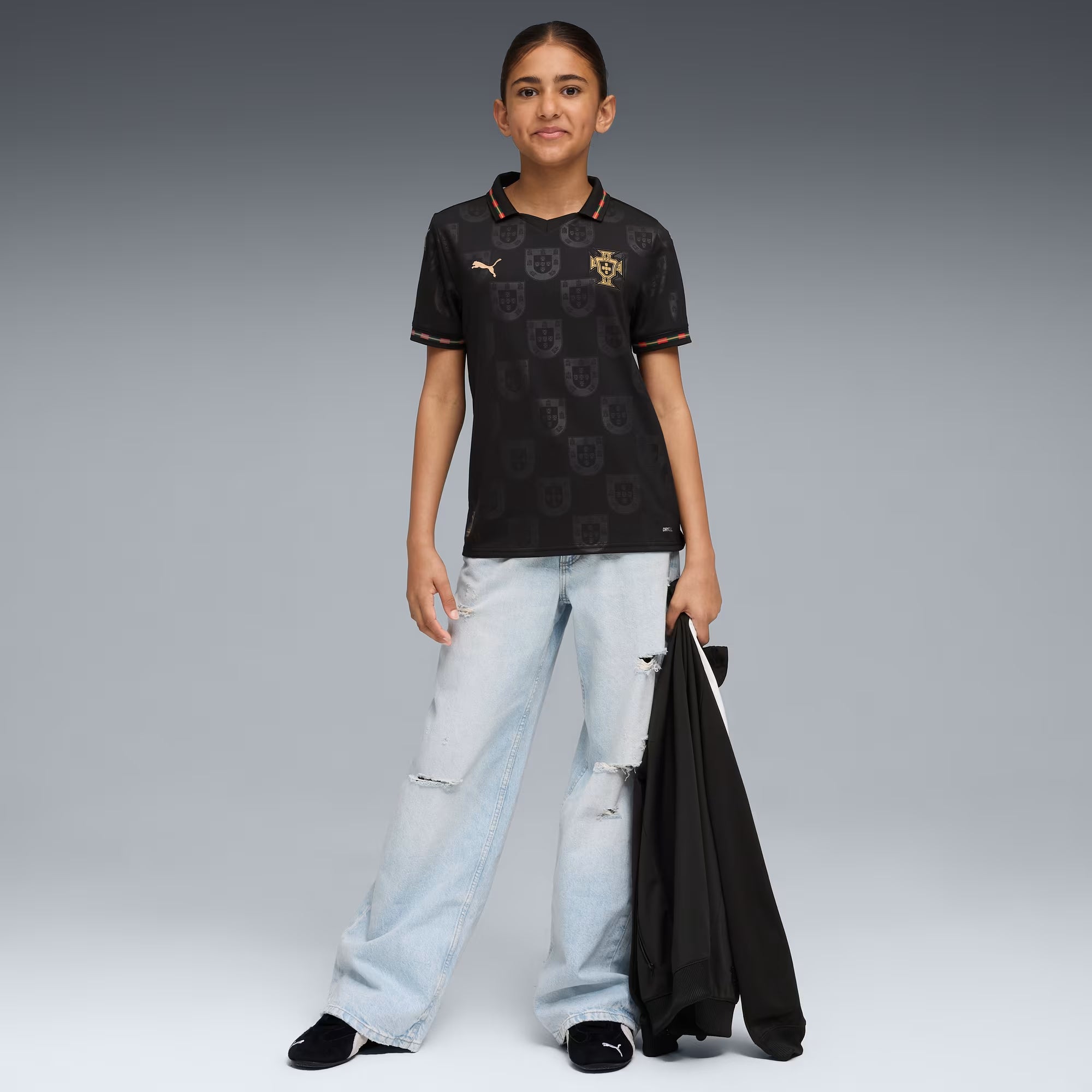 PUMA Portugal 2025/26 Special Edition Big Kids' Soccer Jersey - PUMA Black-Matte Puma Gold