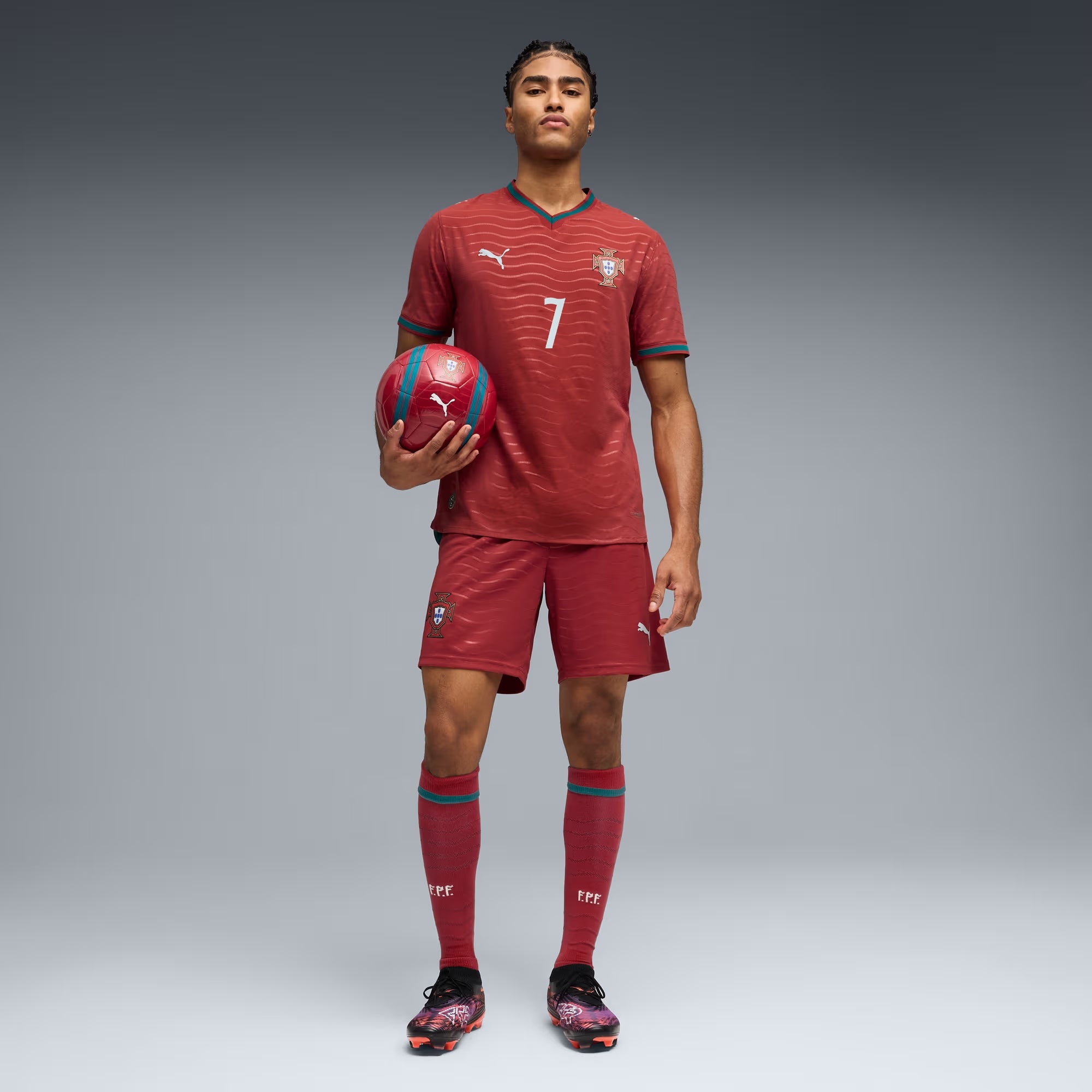 PUMA Portugal 2026 Match Home Ronaldo Men's Soccer Authentic Jersey - Club Red-Green Lagoon