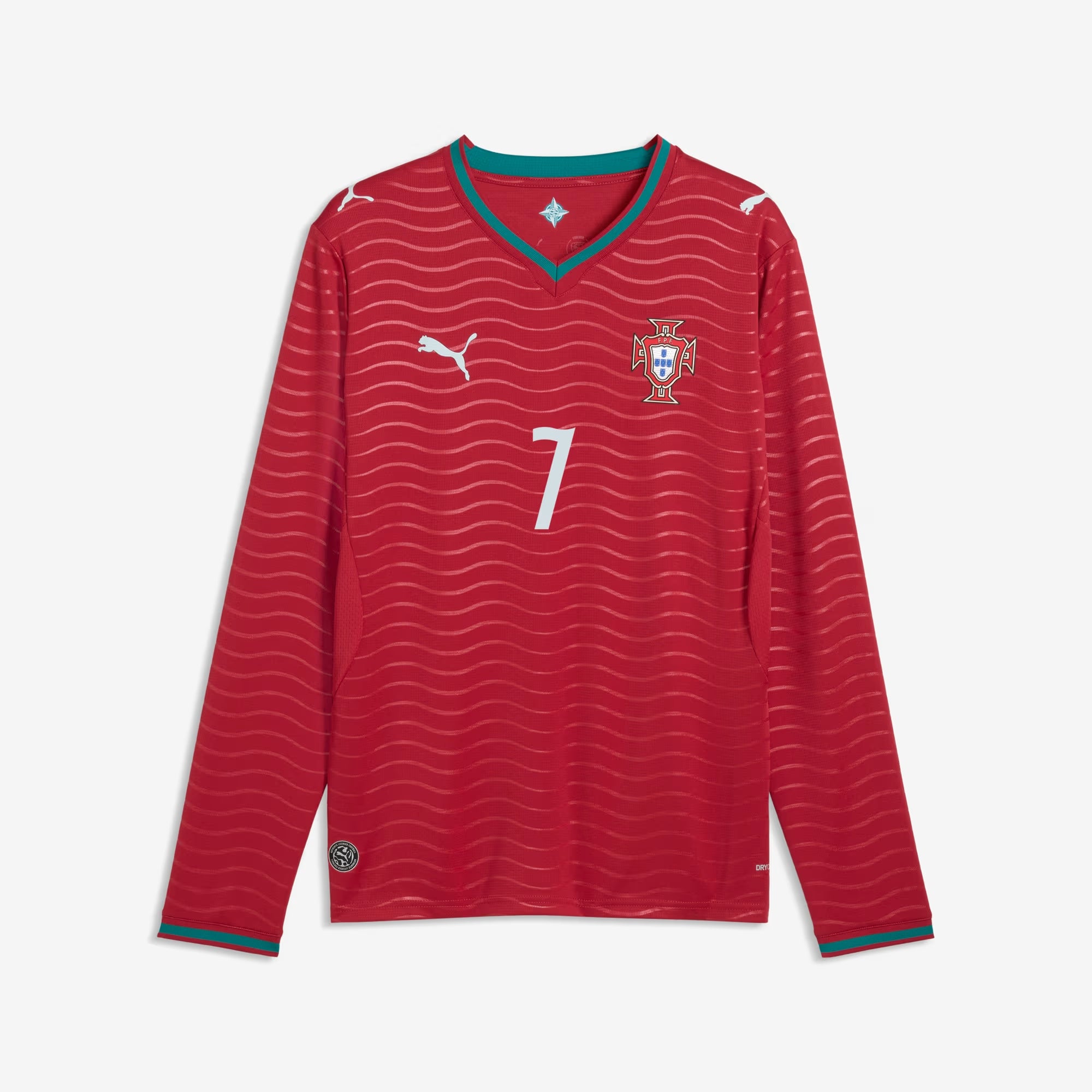 PUMA Portugal 2026 Stadium Home Ronaldo Men's Long-Sleeve Soccer Jersey - Club Red-Green Lagoon