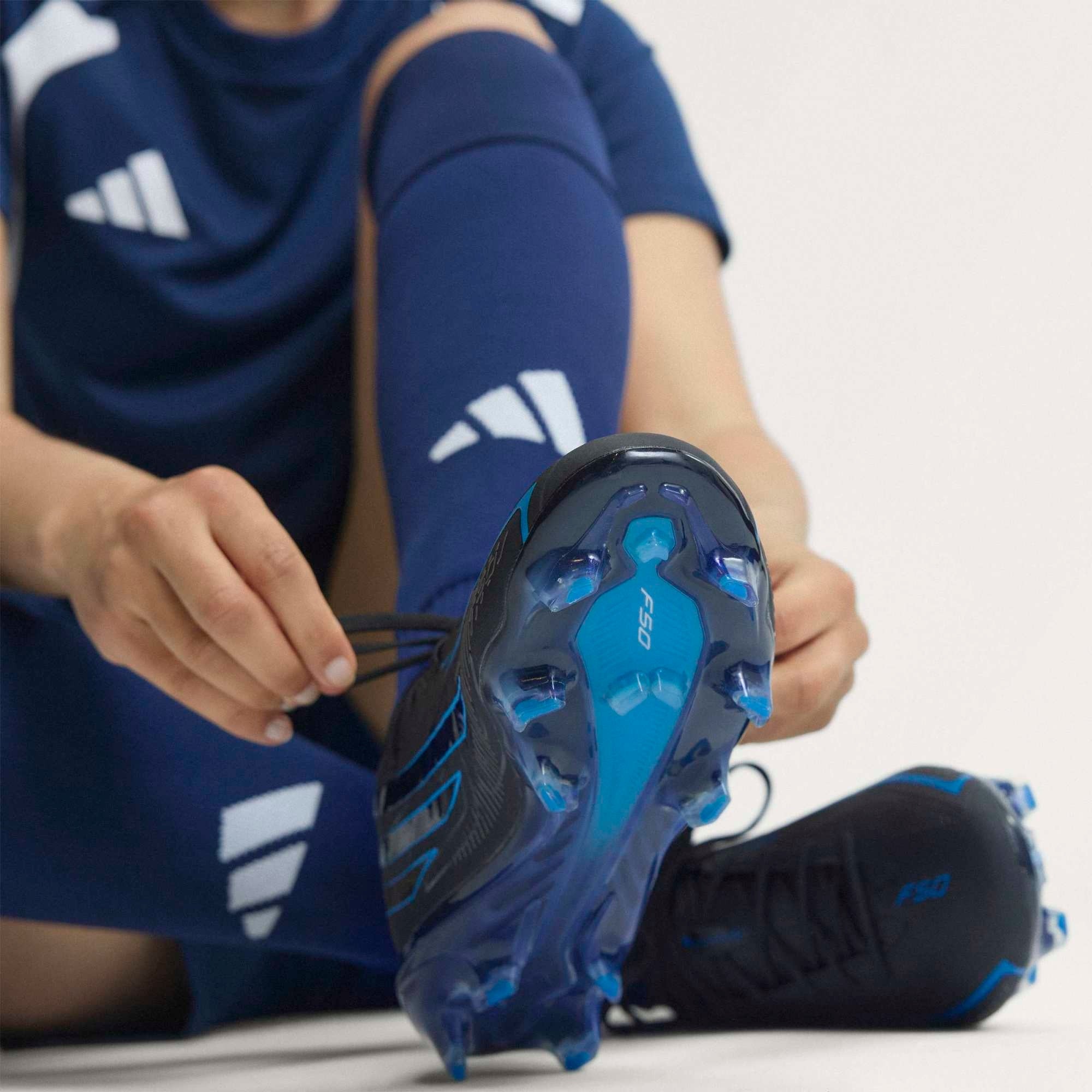 adidas F50 Hyperfast Elite Firm-Ground Low-Top Soccer Cleats - Core Black / Core Black / Lucid Ray Blue