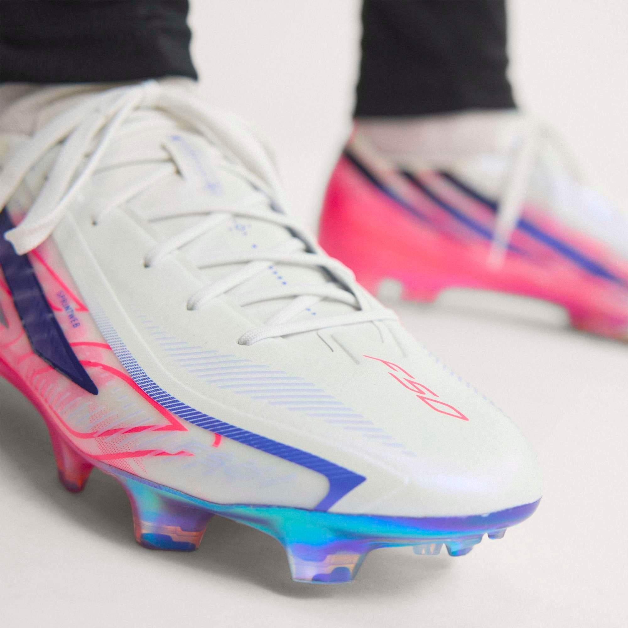 adidas F50 Hyperfast Elite Firm-Ground Low-Top Soccer Cleats - Ftwr White / Solar Purple / Solar Turbo