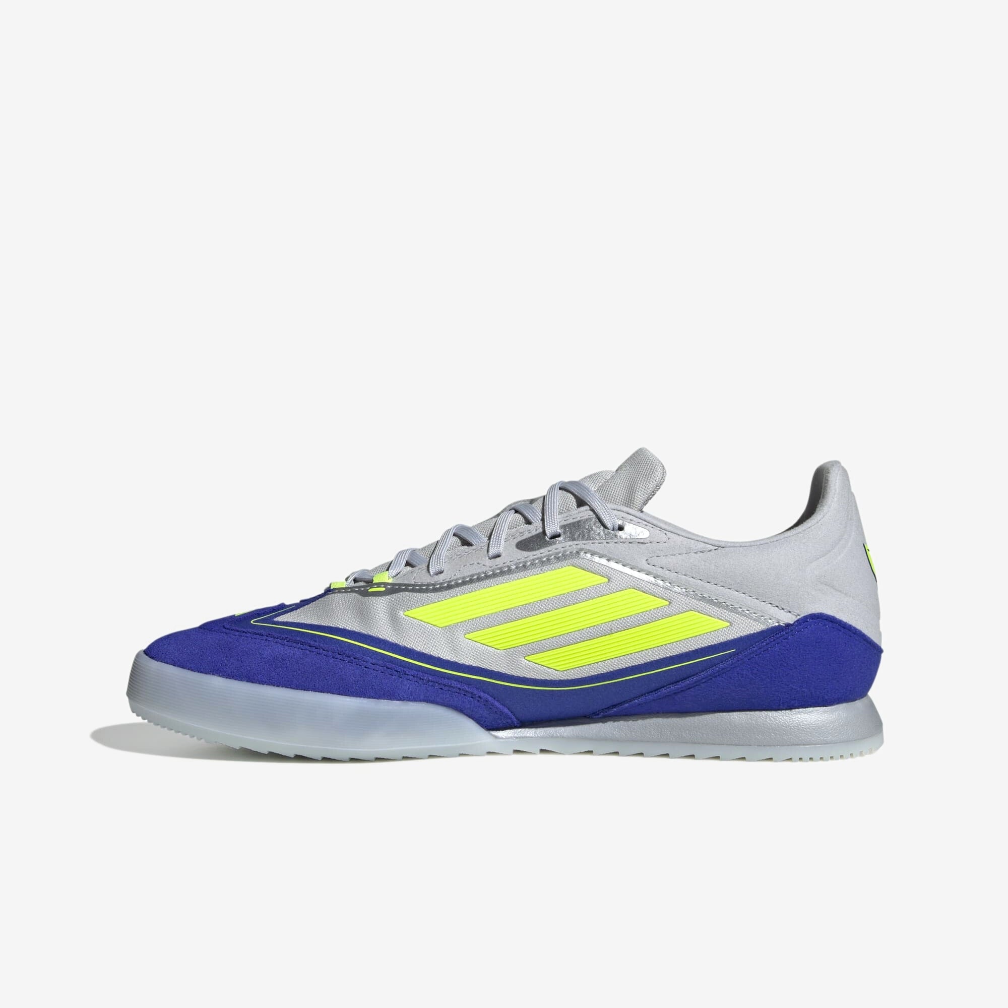 adidas F50 Messi Freestyle IC Low-Top Soccer Shoes - Silver Metallic / Solar Yellow / Lucid Blue