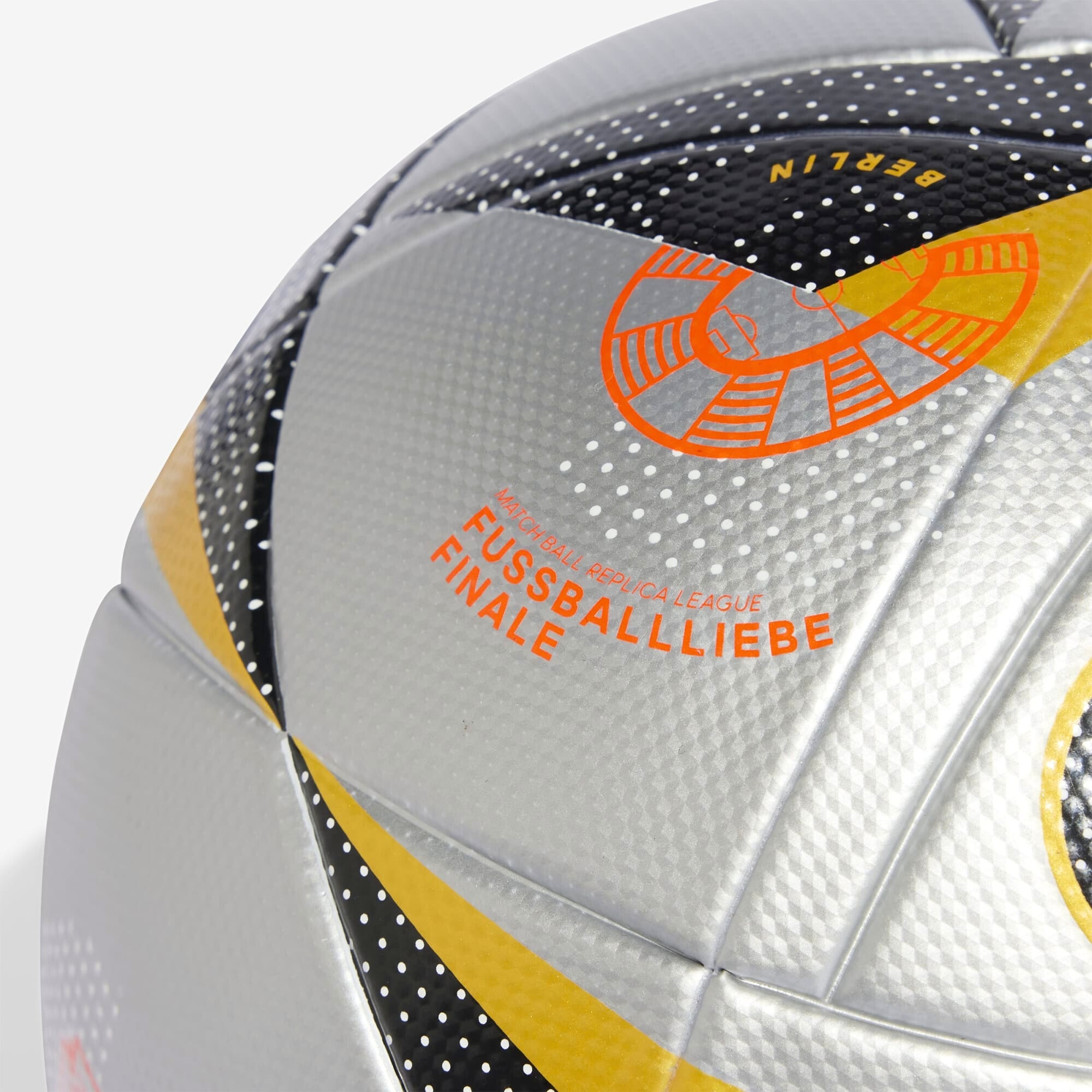 adidas Fussballliebe Finale League Soccer Ball - Silver Metallic / Gold Metallic / Black / Solar Red