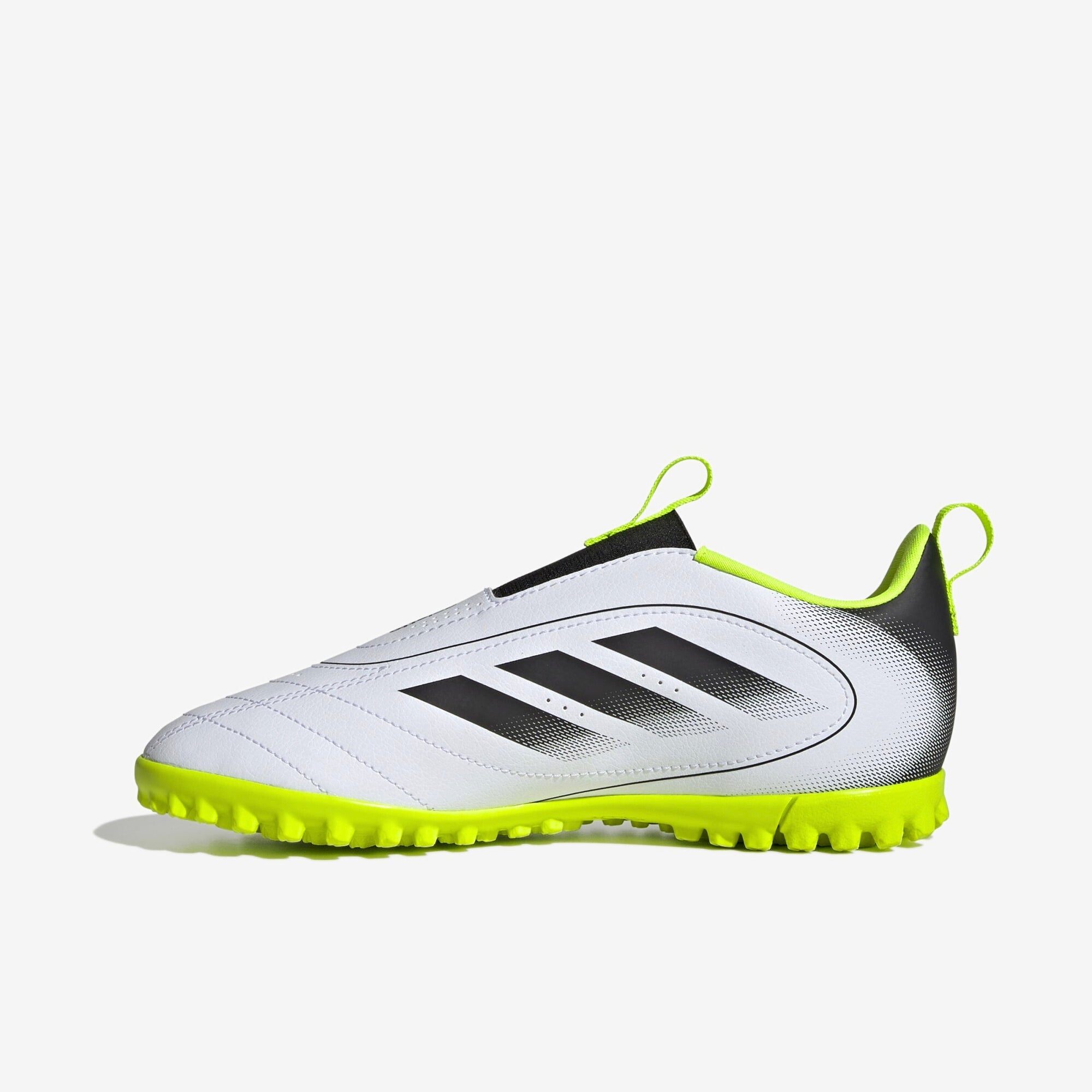 adidas Jr. Goletto IX Laceless Little/Big Kids' TF Low-Top Soccer Shoes - Cloud White / Core Black / Lucid Lemon