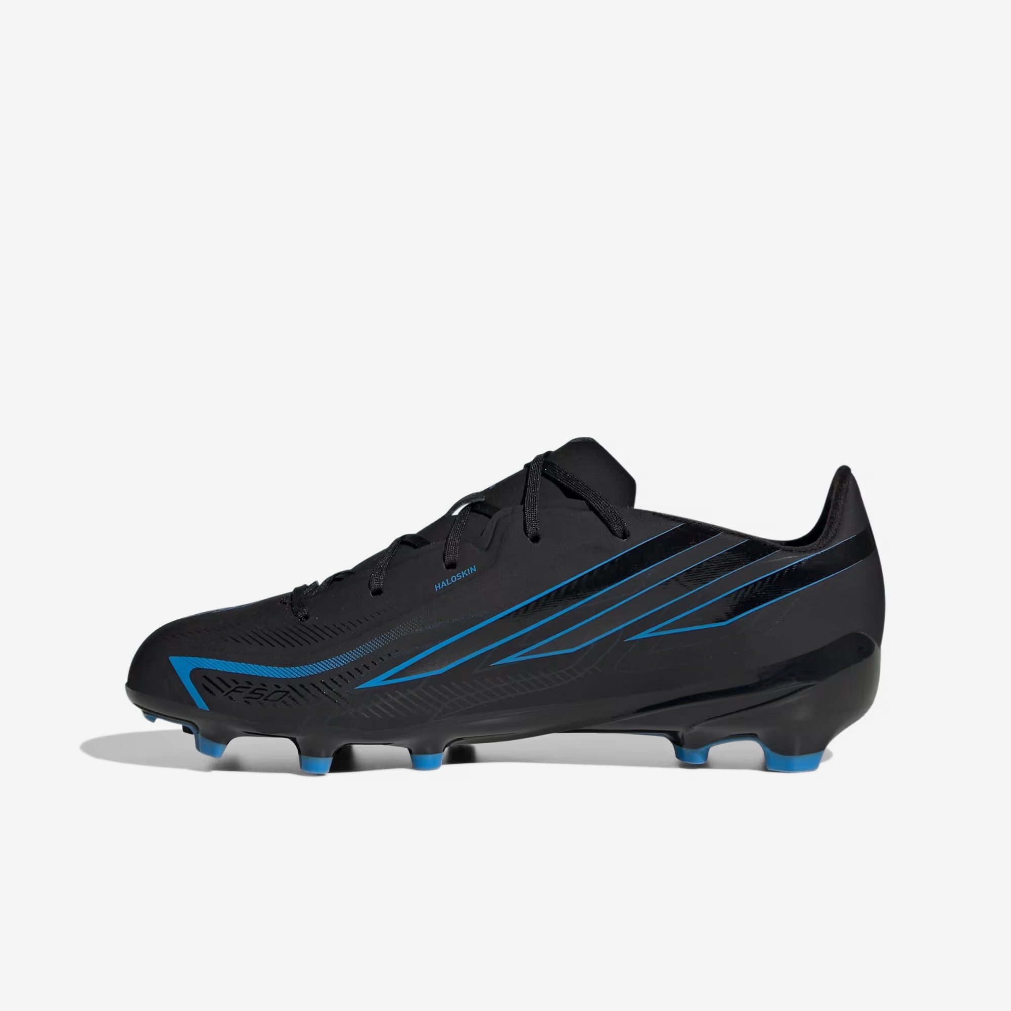 adidas Jr. F50 Hyperfast League Big Kids' Firm-Ground Low-Top Soccer Cleats - Core Black / Core Black / Lucid Ray Blue