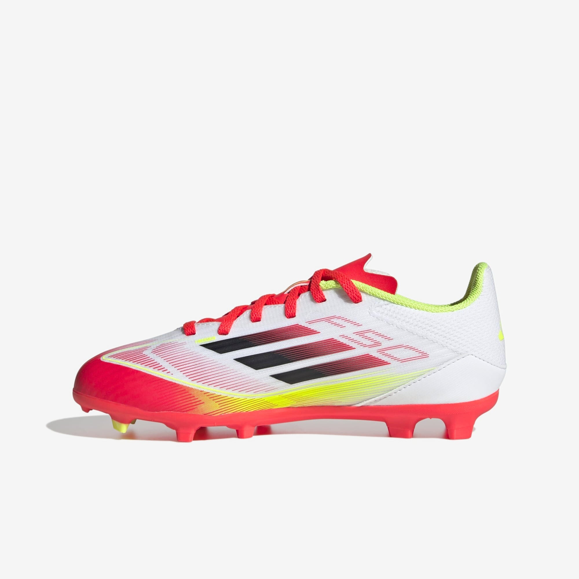 adidas Jr. F50 League Little/Big Kids' FG/MG Low-Top Soccer Cleats - Cloud White / Core Black / Solar Yellow