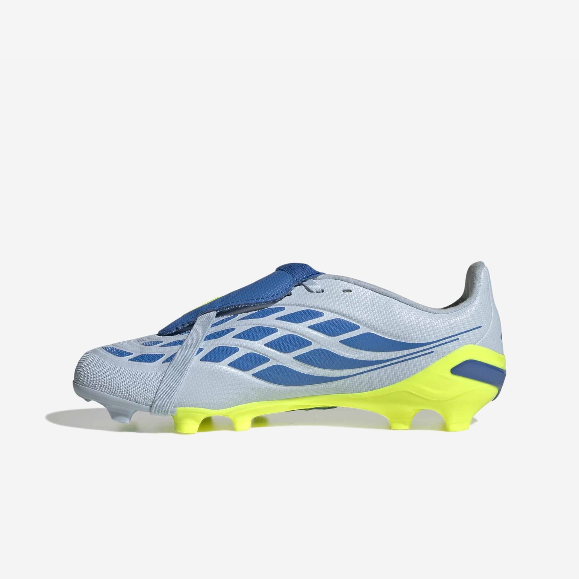 adidas Jr. Predator League Fold-Over Tongue Big Kids' Firm-Ground Low-Top Soccer Cleats - Crystal Sky / Ray Blue / Team Solar Yellow 2