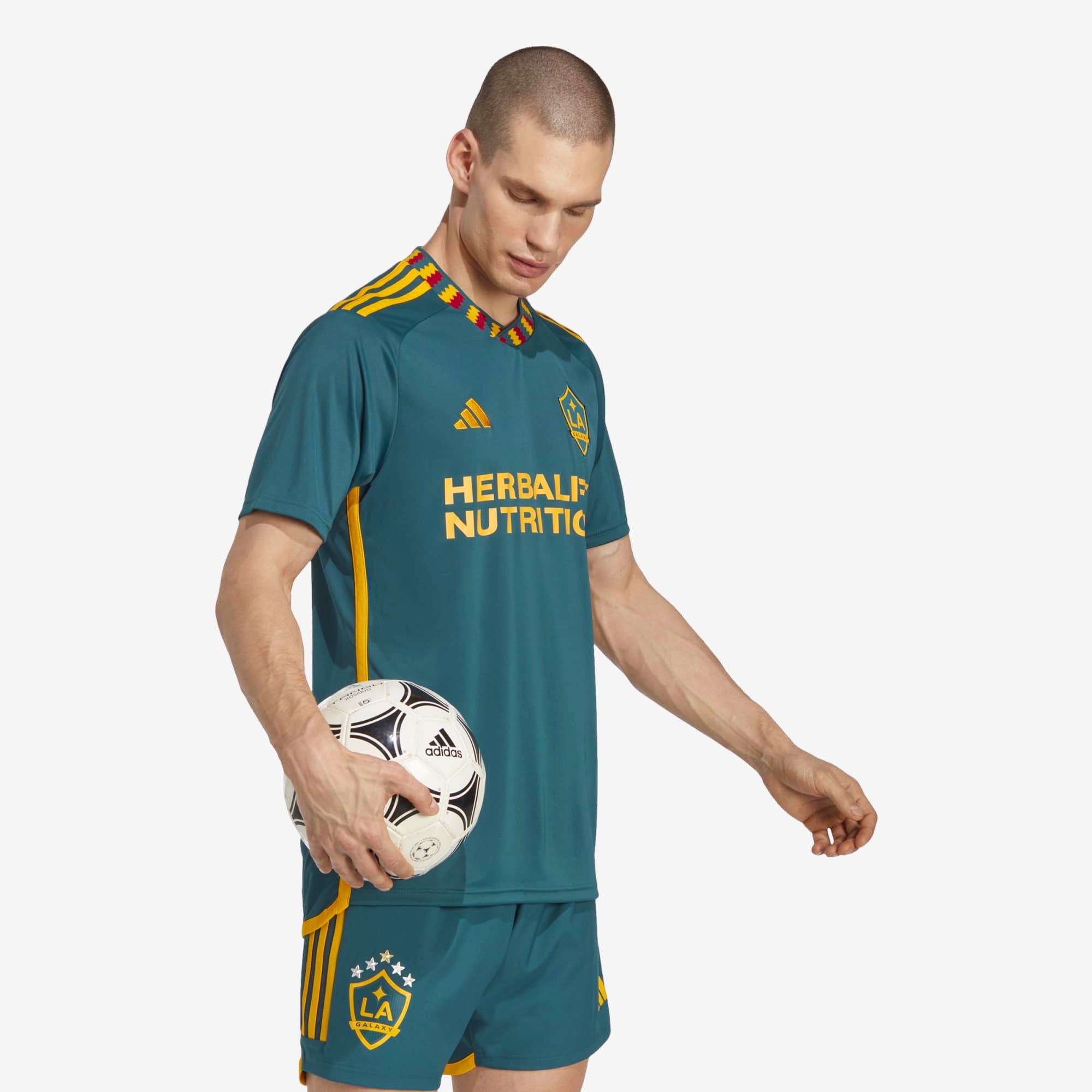 adidas LA Galaxy 2023/24 Stadium Away Men's Soccer Jersey - Mystery Green / Team Collegiate Gold