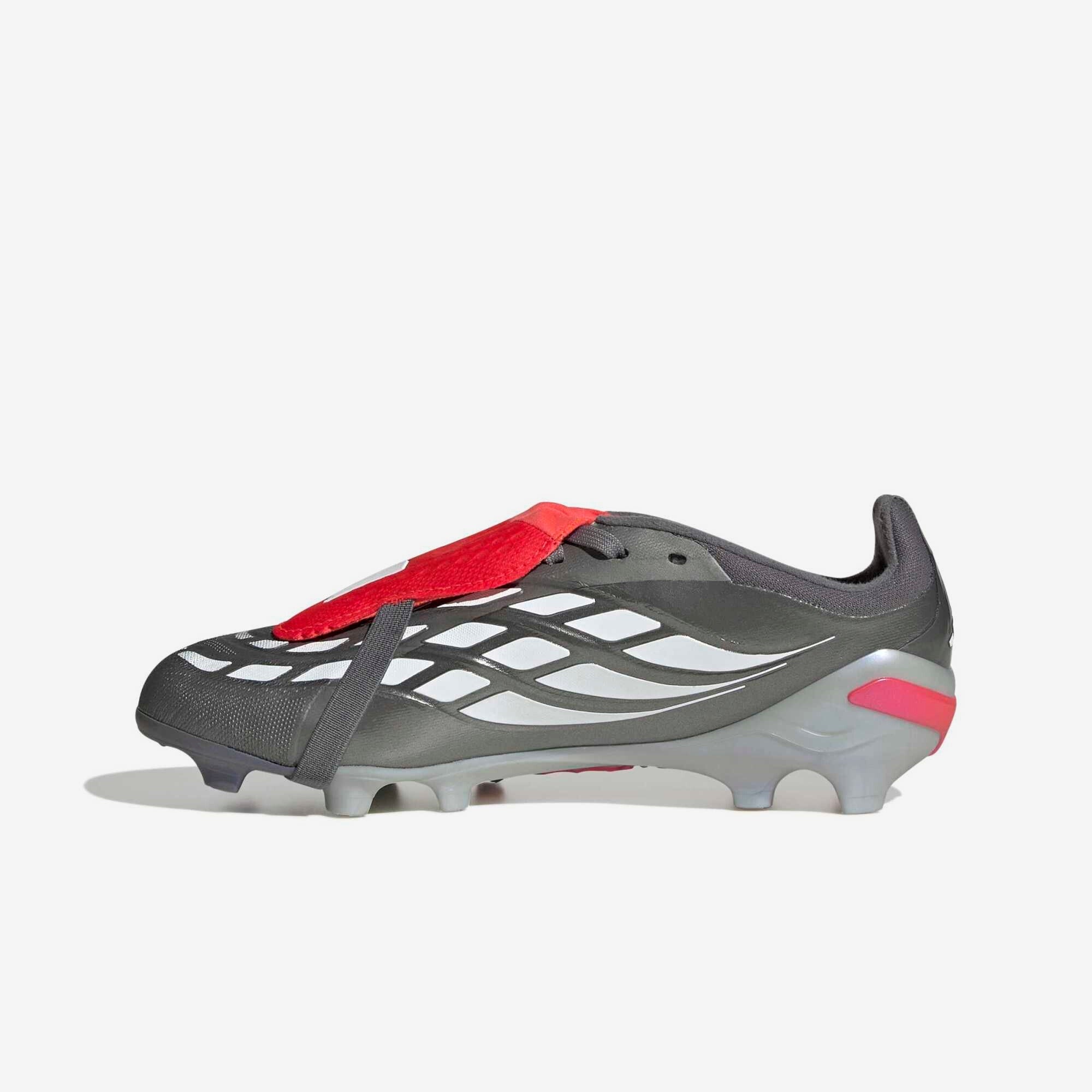 adidas Predator Elite Fold-Over Tongue Big Kids' Firm-Ground Low-Top Soccer Cleats - Iron Metallic / Zero Metalic / Lucid Red