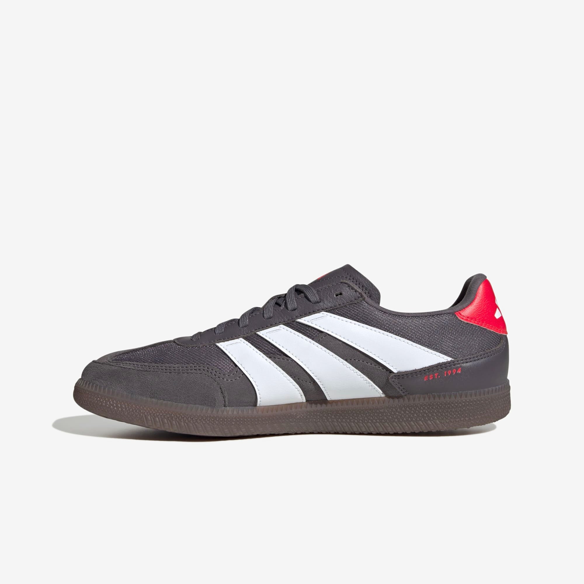 adidas Predator Freestyle IC Low-Top Soccer Shoes - Grey Strata / White / Lucid Red