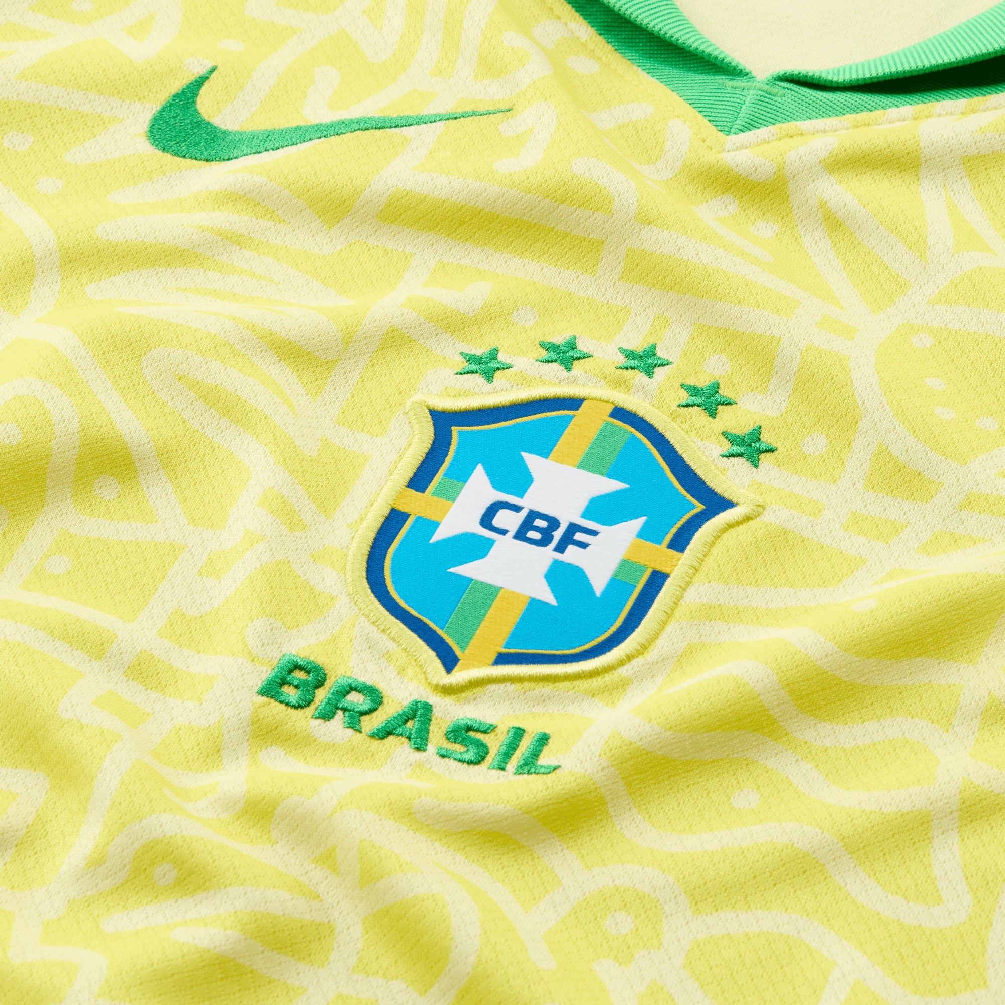 Nike Brazil 2024 Stadium Home Big Kids' Dri-FIT Soccer Replica Jersey - Dynamic Yellow/Lemon Chiffon/Green Spark