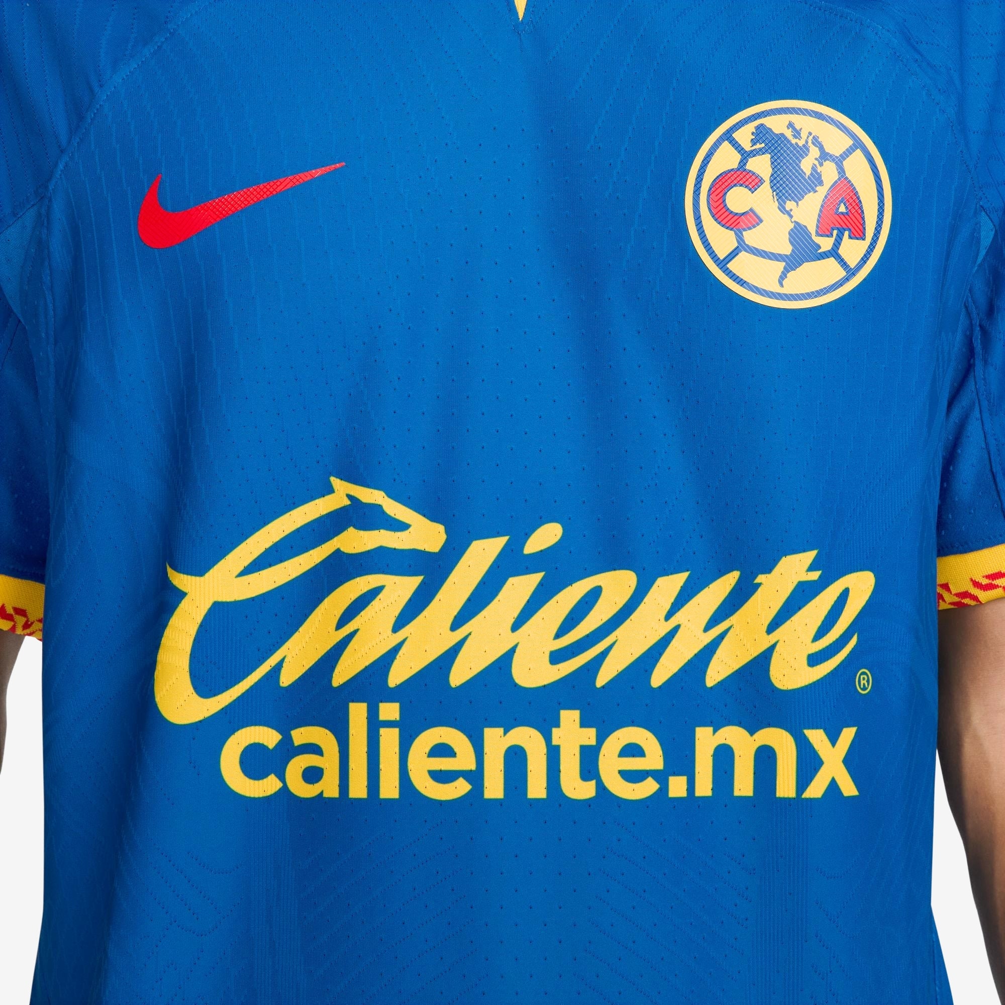 Nike Club América 2023/24 Match Away Men's Dri-FIT ADV Soccer Authentic Jersey - Blue Jay/Tour Yellow/Habanero Red