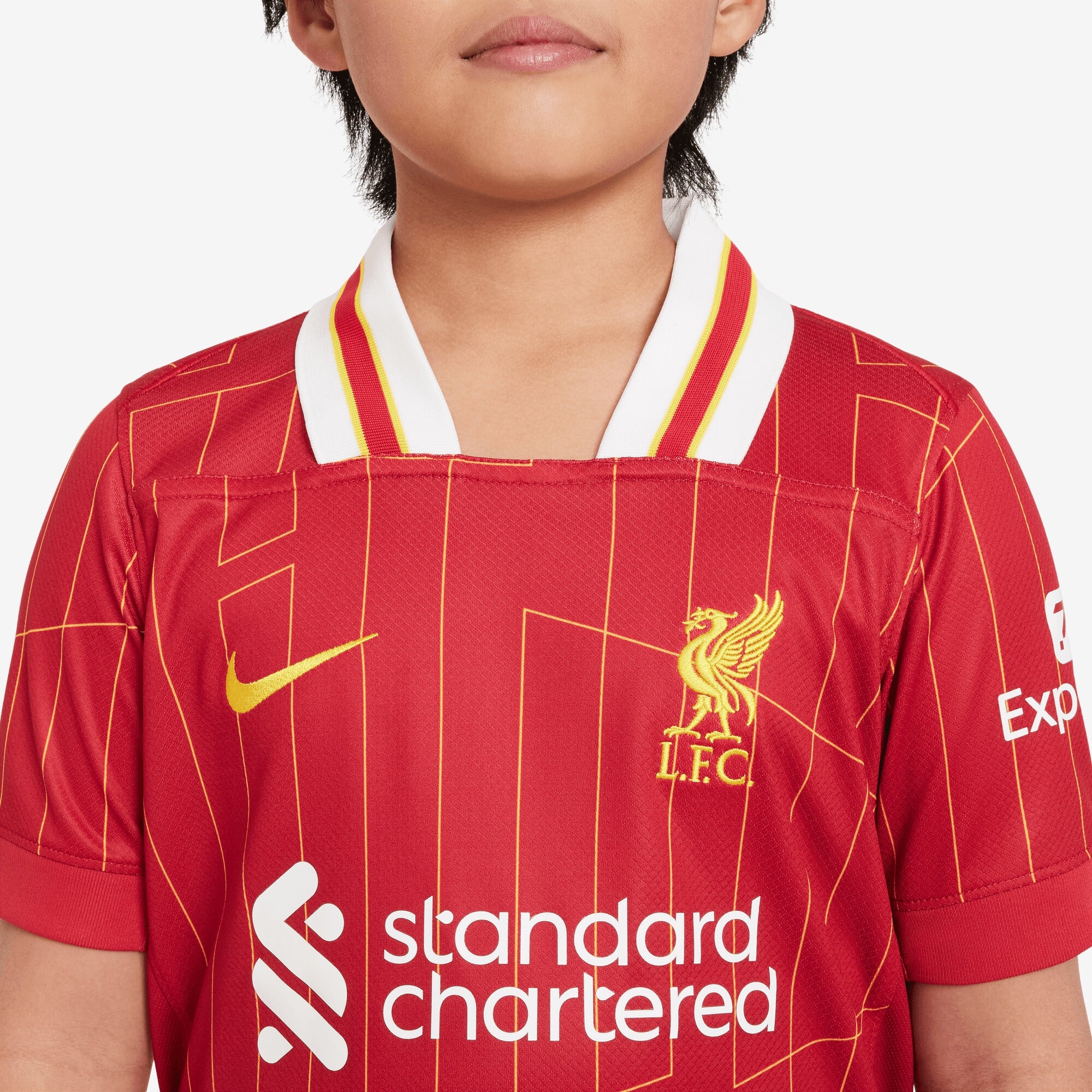 Nike Liverpool FC 2024/25 Stadium Home Big Kids' Dri-FIT Soccer Replica Jersey - Gym Red/White/Chrome Yellow