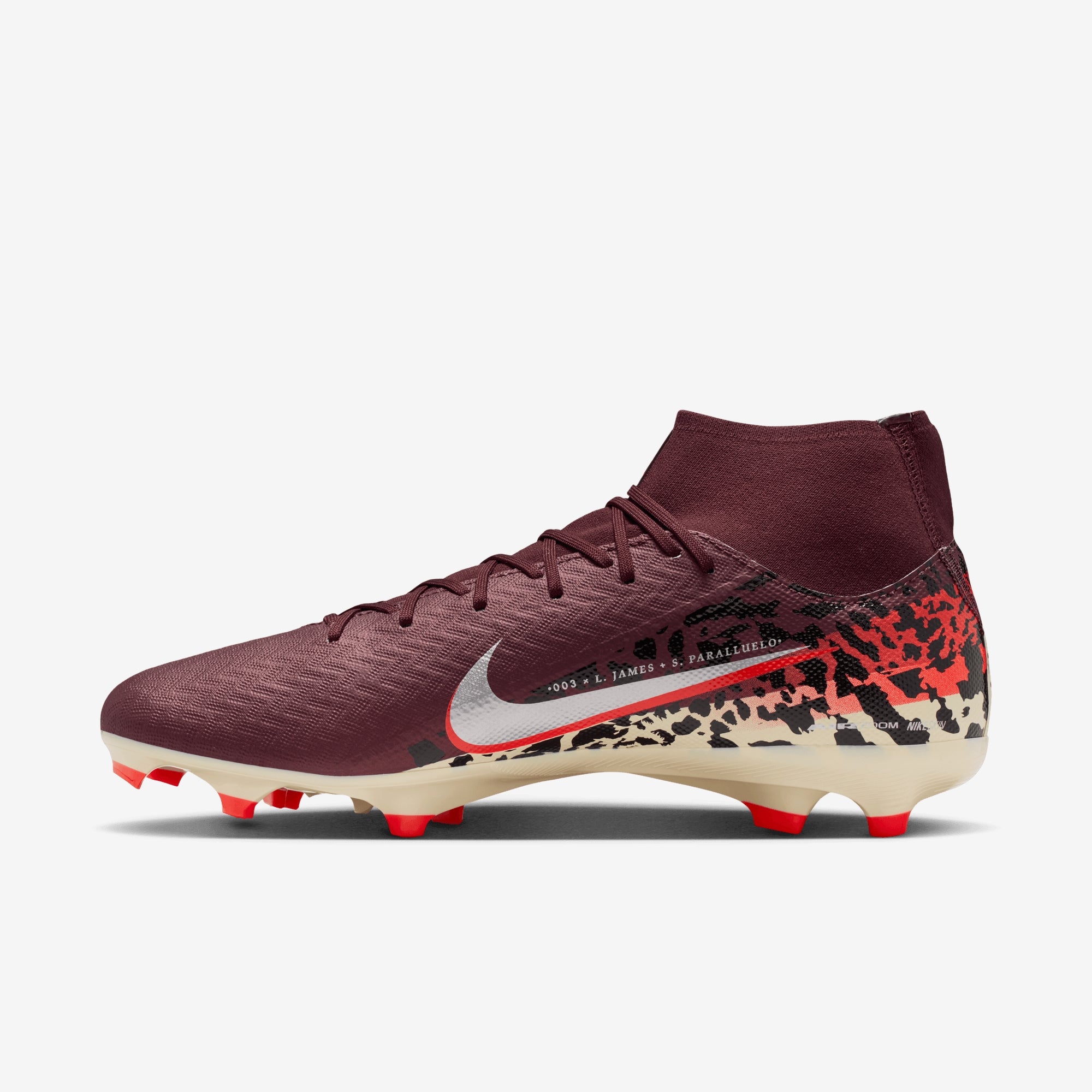 Nike United Mercurial Superfly 10 Academy Multi-Ground High-Top Soccer Cleats - Burgundy Crush/Metallic Silver