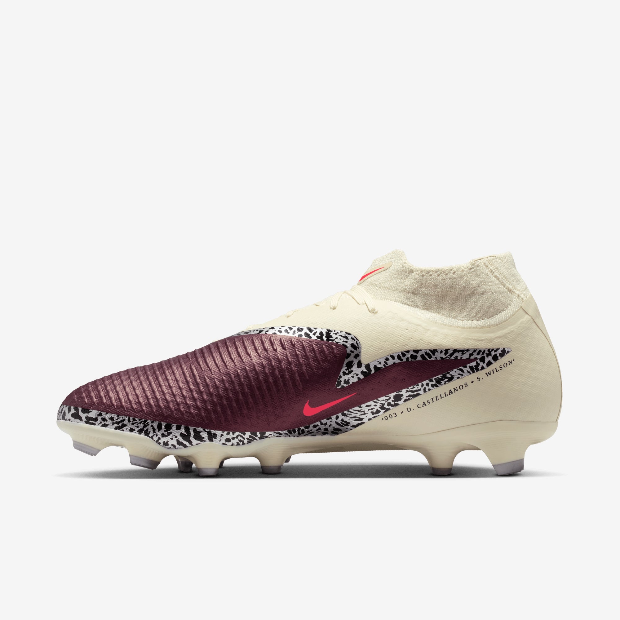 Nike United Phantom 6 High Academy Multi-Ground Soccer Cleats - Burgundy Crush/University Red-Fossil