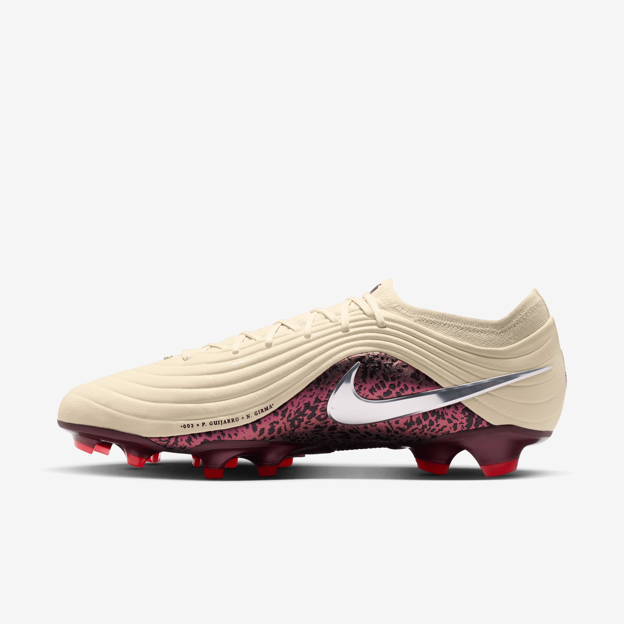 Nike United Tiempo Maestro Elite Firm-Ground Low-Top Soccer Cleats - Fossil/Metallic Silver-Burgundy Crush