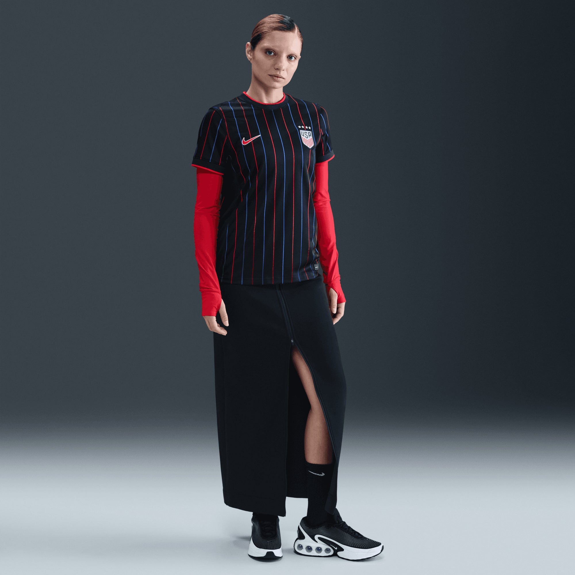 Nike USWNT 2025 Stadium Away (Women's Team) Women's Dri-FIT Soccer Replica Jersey - Obsidian/Challenge Red/Challenge Red