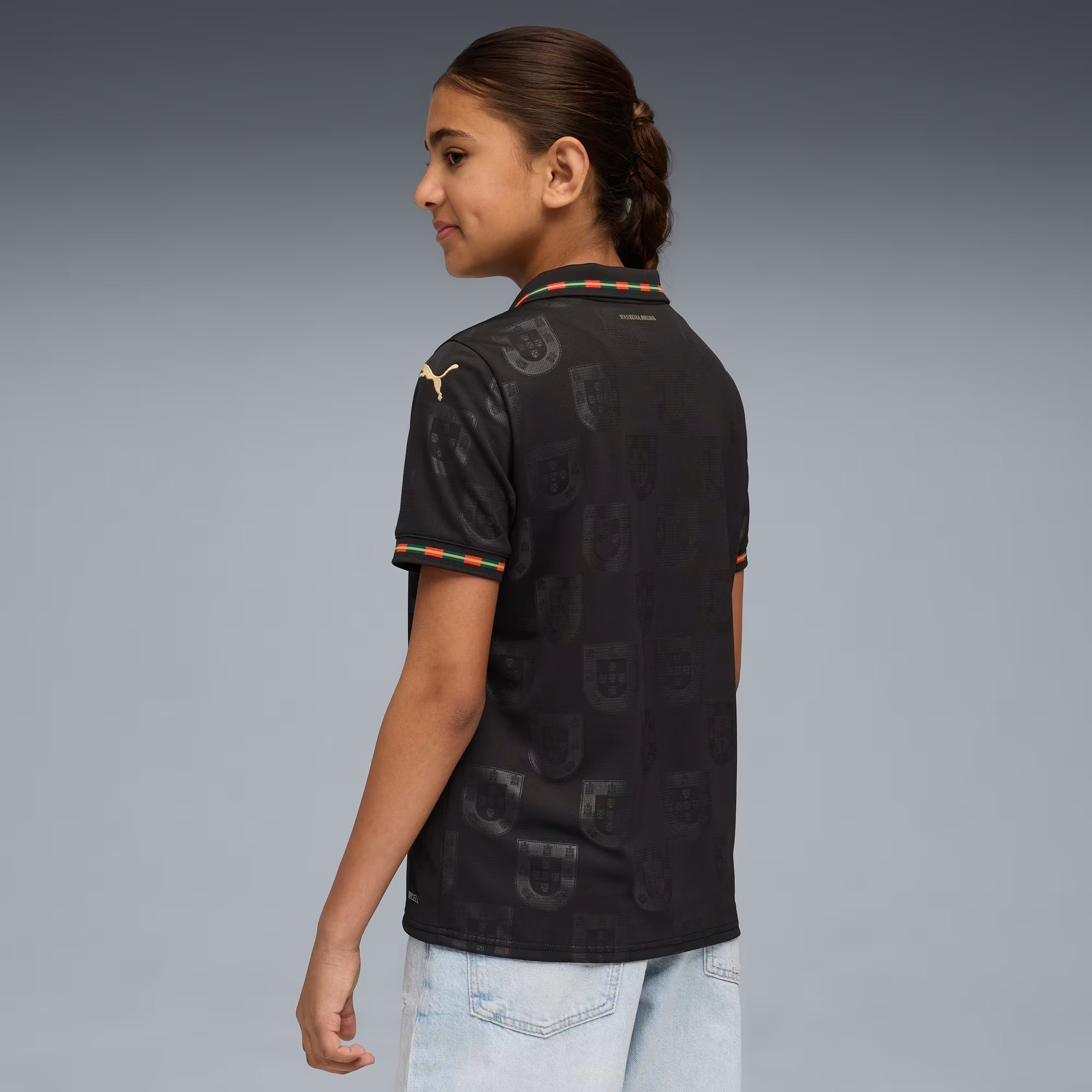 PUMA Portugal 2025/26 Special Edition Big Kids' Soccer Jersey - PUMA Black-Matte Puma Gold