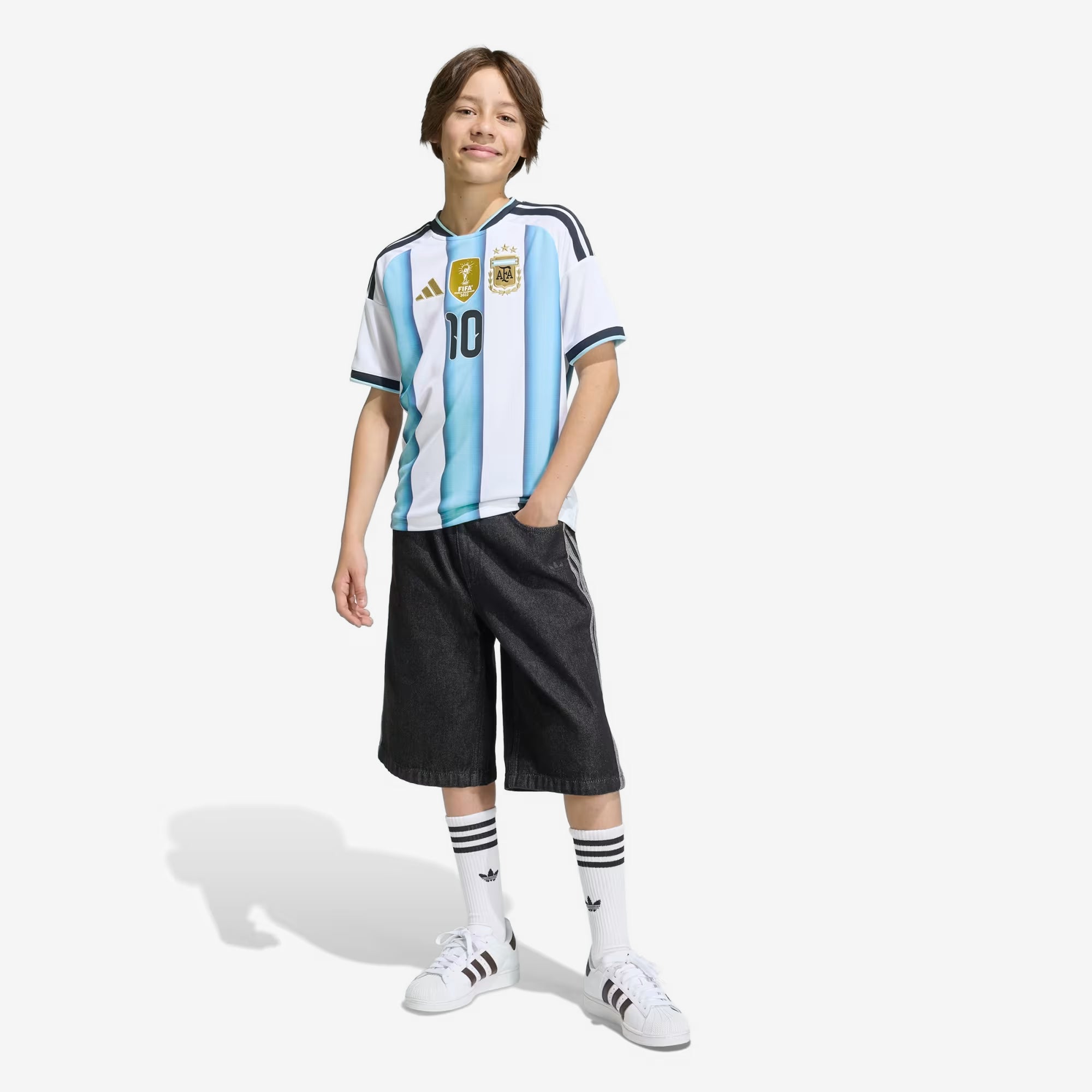 adidas Argentina 2026 Stadium Home Messi Big Kids' Soccer Jersey - White / Icey Blue / Light Blue