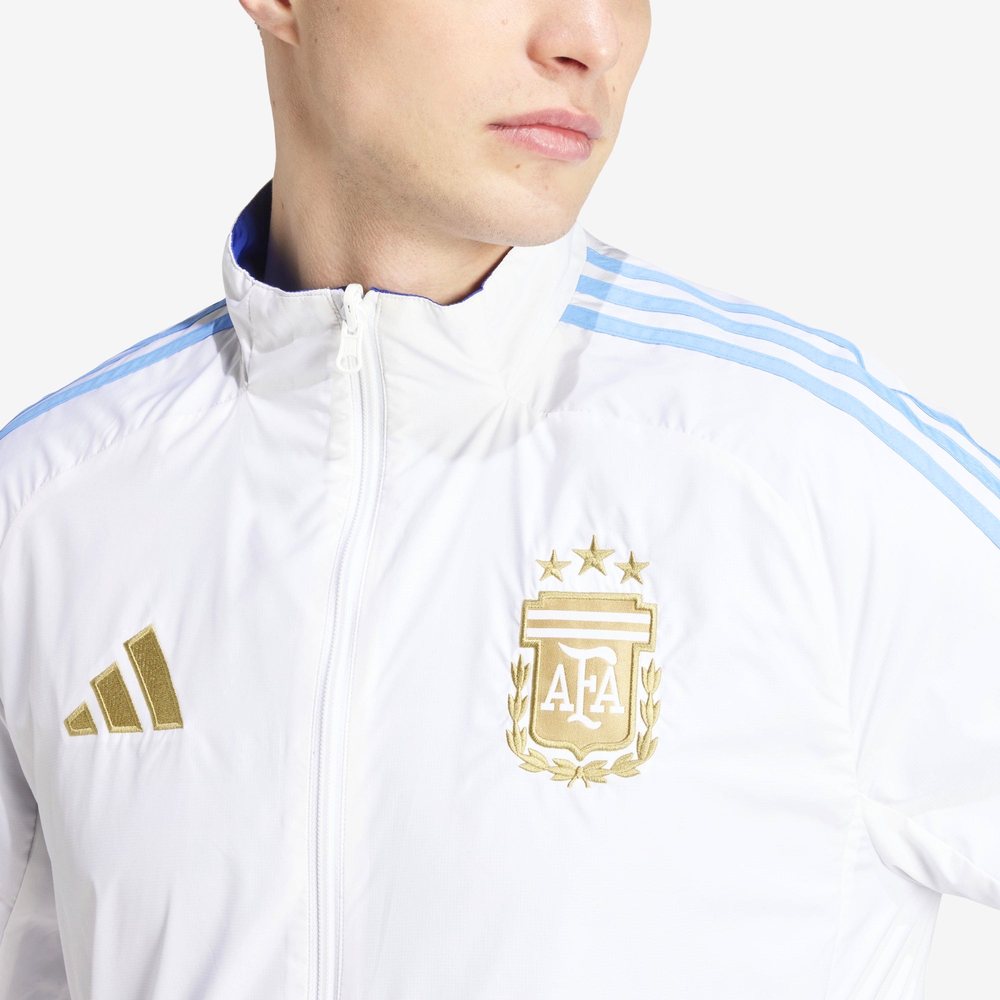 adidas Argentina Anthem Men's Full-Zip Soccer Jacket - White / Lucid Blue