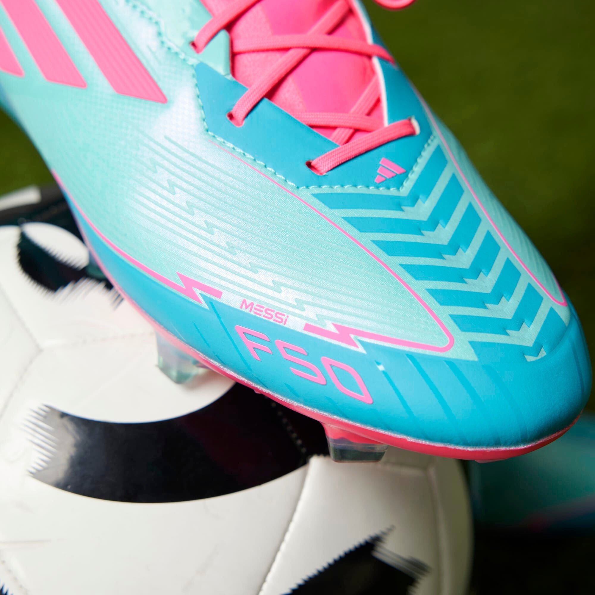 adidas F50 Elite Messi FG Low-Top Soccer Cleats - Flash Aqua / Lucid Pink / Lucid Cyan