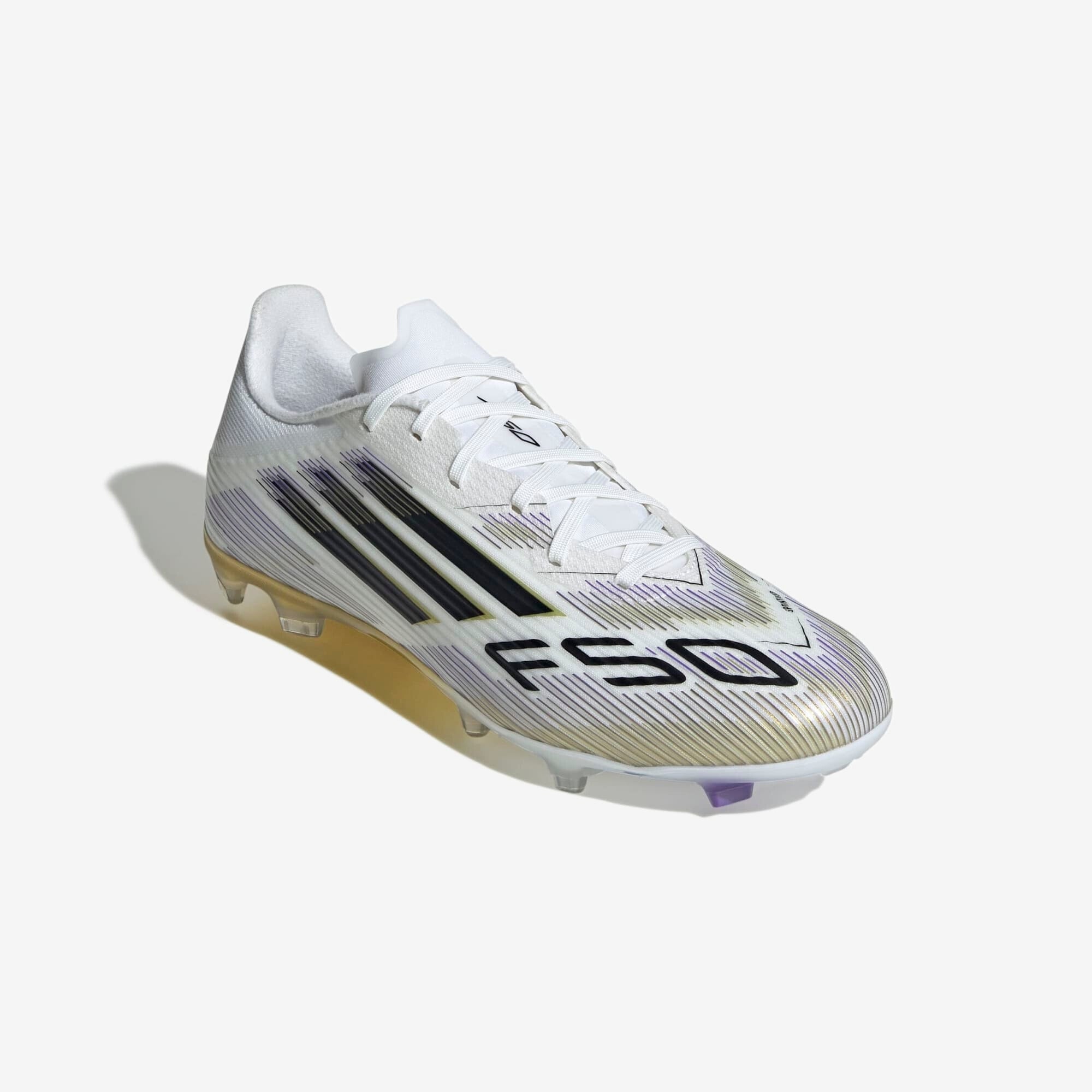 adidas F50 League Firm/Multi-Ground Low-Top Soccer Cleats - Cloud White / Core Black / Gold Metallic