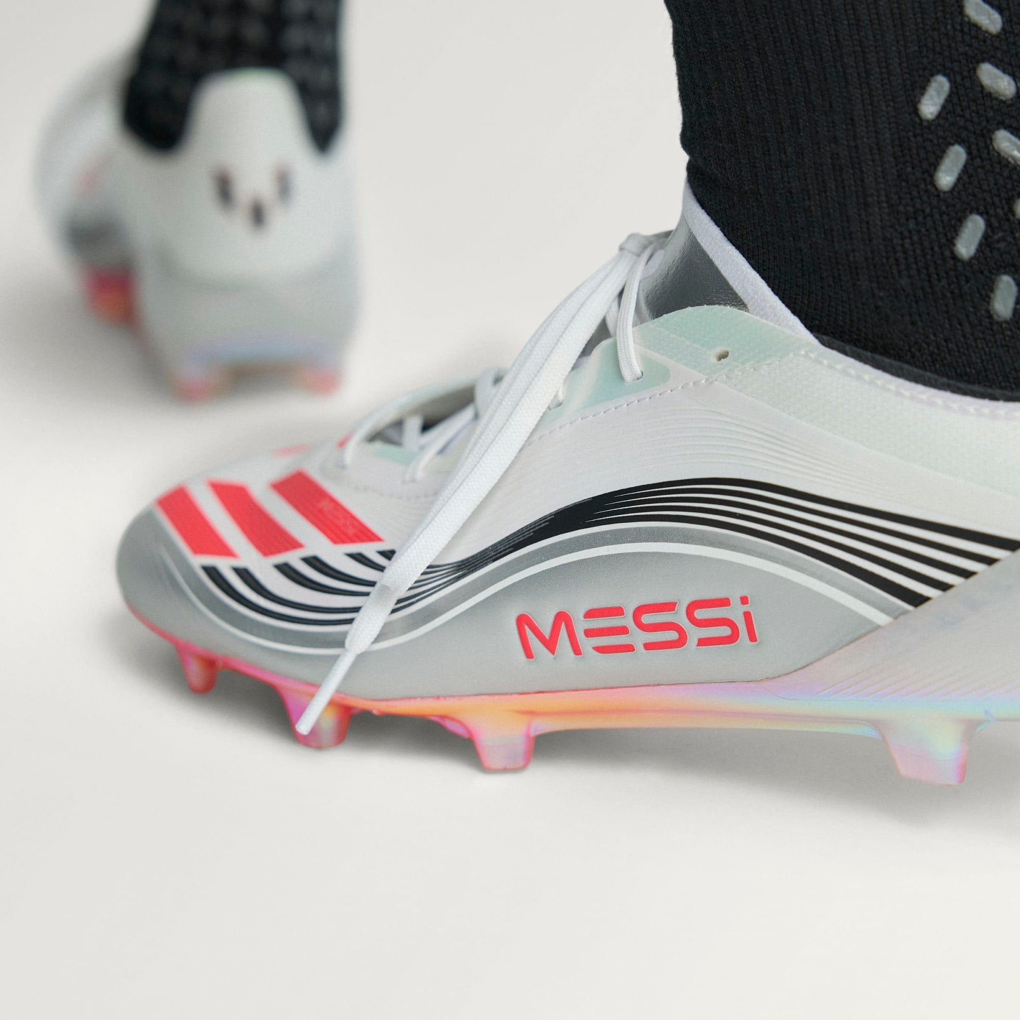 adidas F50 Messi Elite FG Low-Top Soccer Cleats - Ftwr White / Lucid Red / Silver Met.