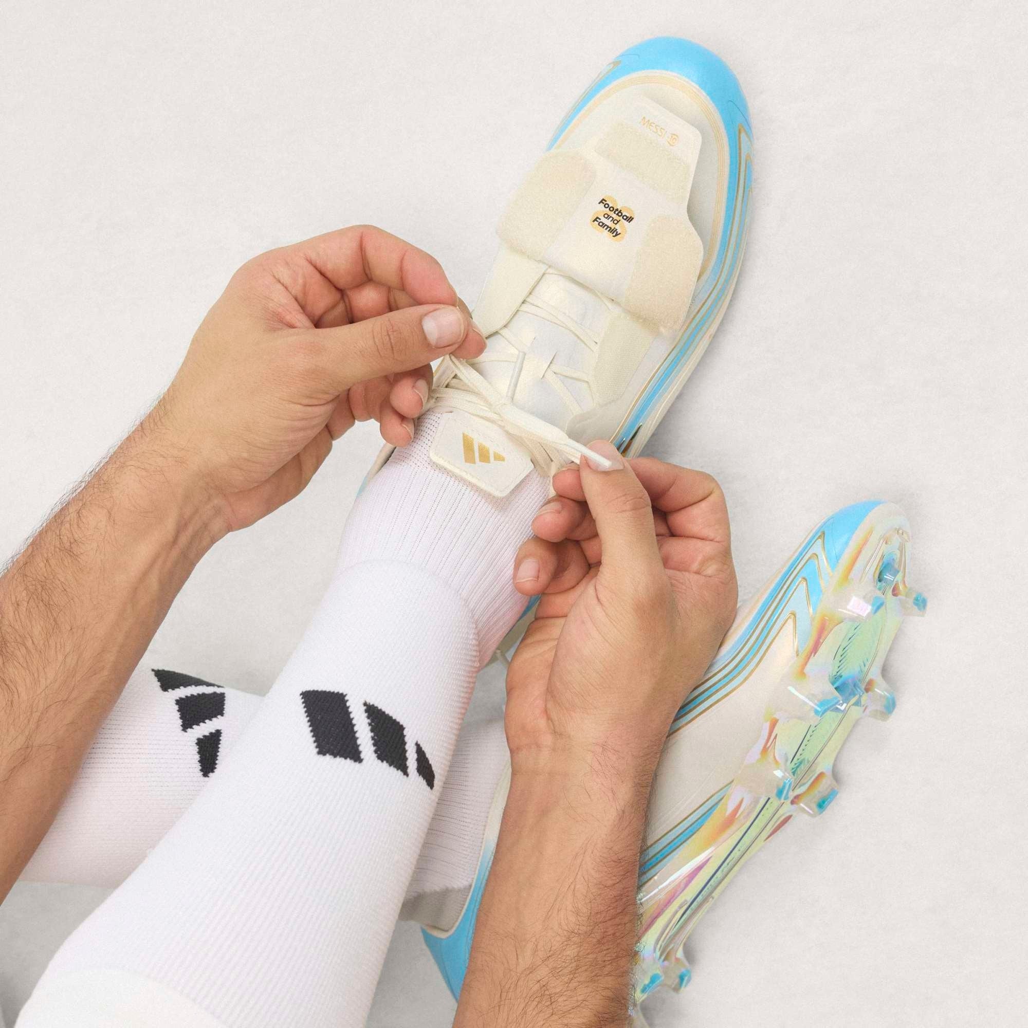 adidas F50 Messi Elite Firm-Ground Low-Top Soccer Cleats - Ivory / Semi Blue Burst / Icey Blue