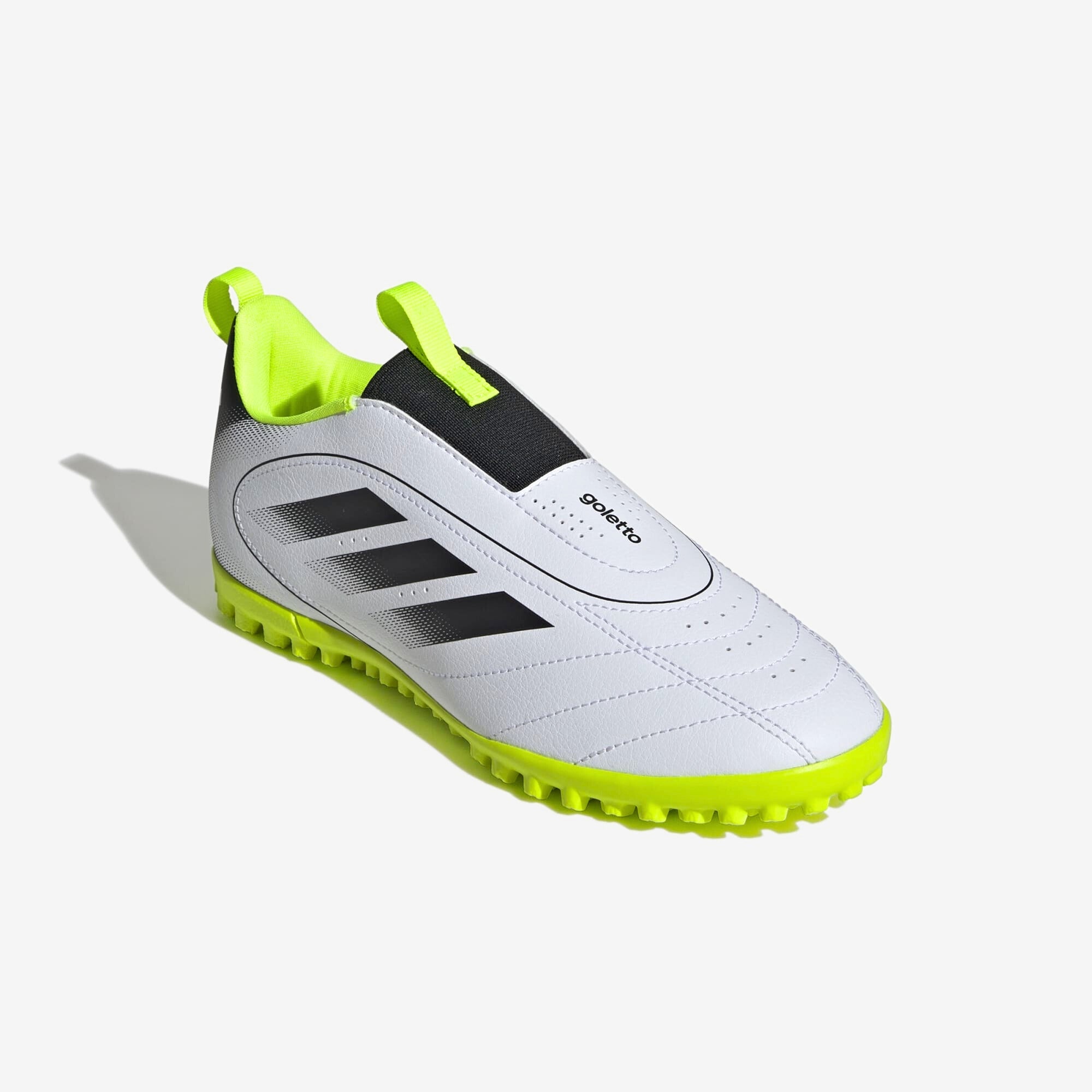 adidas Jr. Goletto IX Laceless Little/Big Kids' TF Low-Top Soccer Shoes - Cloud White / Core Black / Lucid Lemon