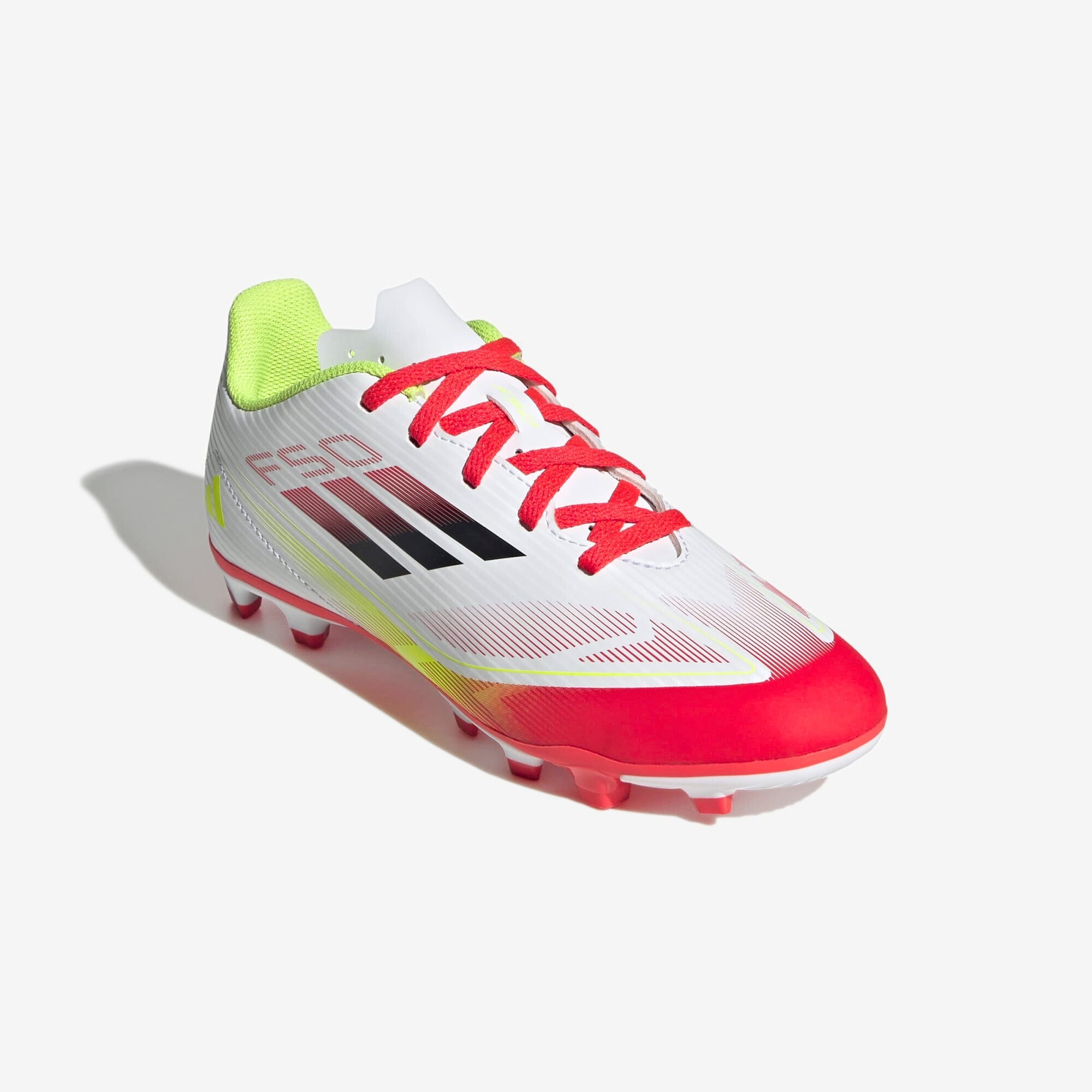 adidas Jr. F50 Club Little/Big Kids' FG/MG Low-Top Soccer Cleats - Cloud White / Core Black / Solar Yellow