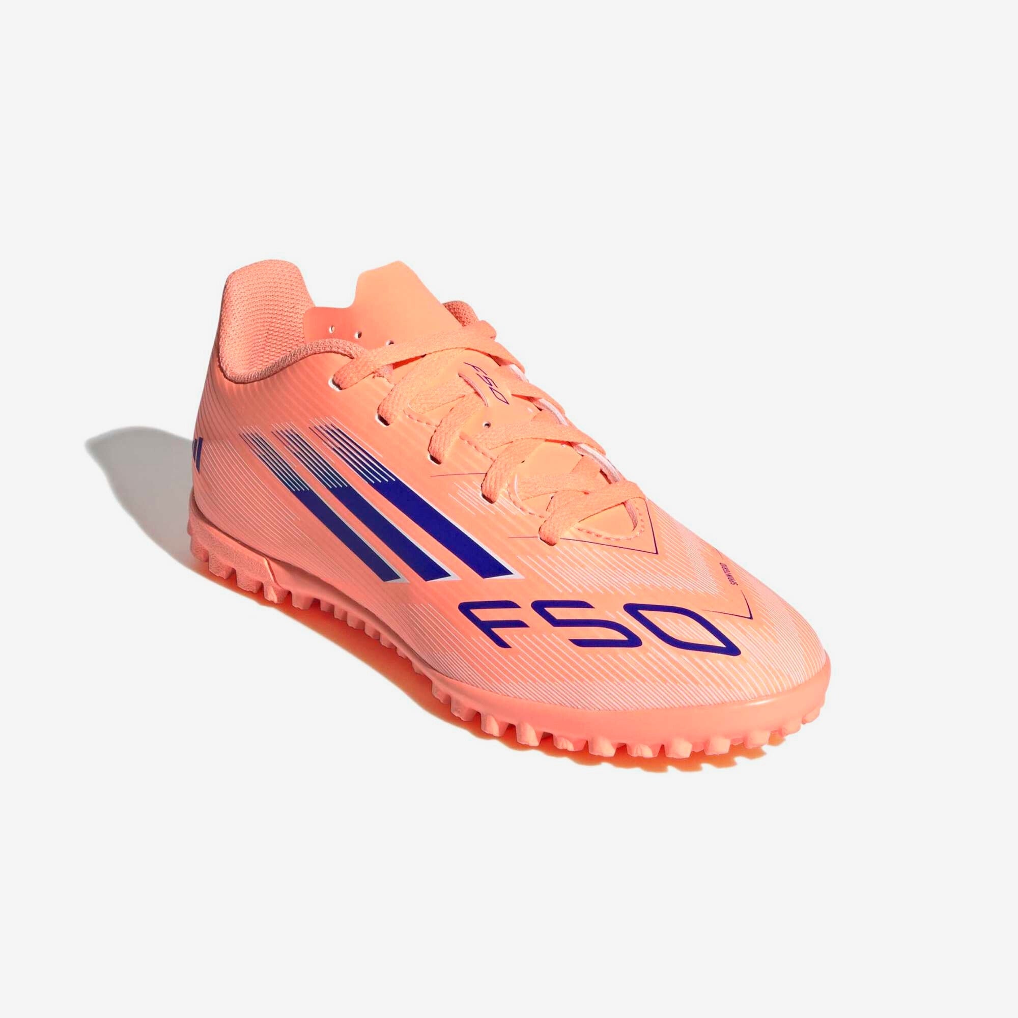 adidas Jr. F50 Club Big Kids' Turf Low-Top Soccer Shoes - Beam Orange / Lucid Blue / Cloud White