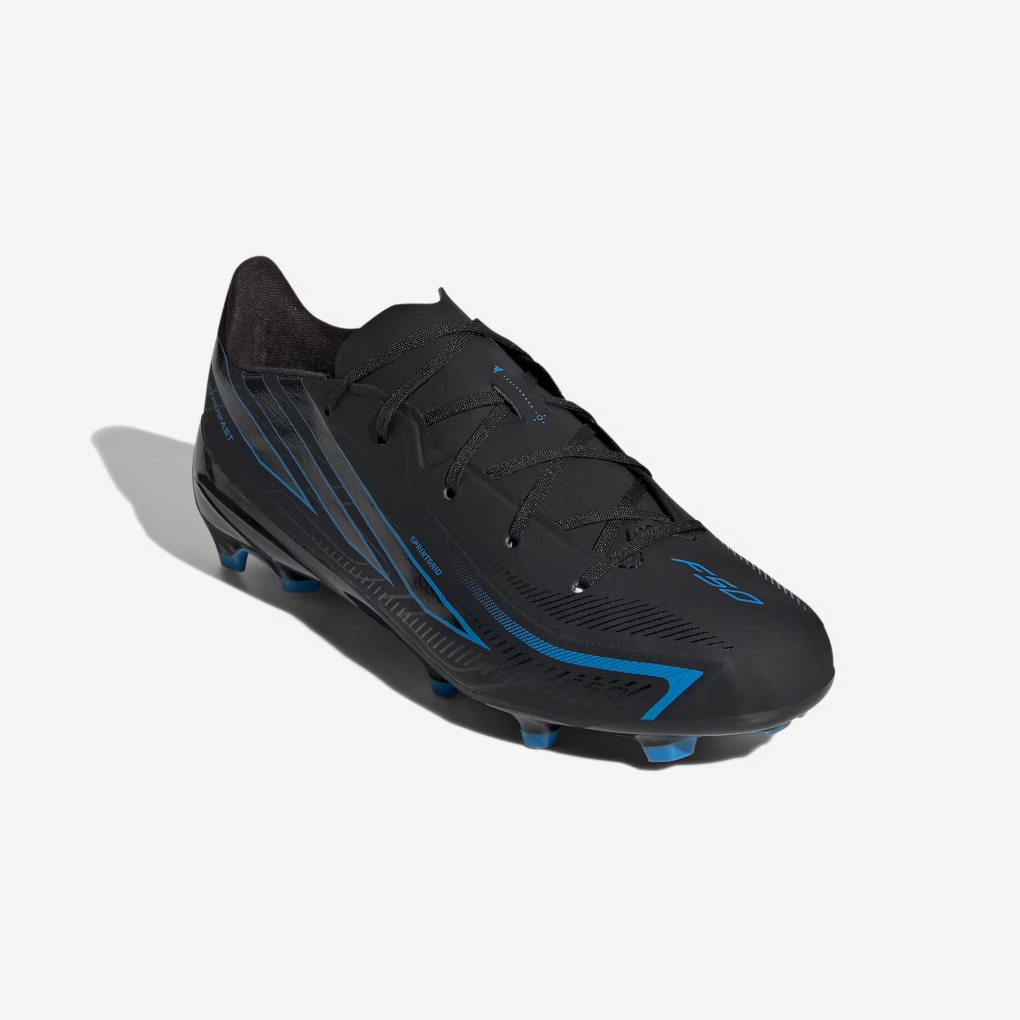 adidas Jr. F50 Hyperfast League Big Kids' Firm-Ground Low-Top Soccer Cleats - Core Black / Core Black / Lucid Ray Blue