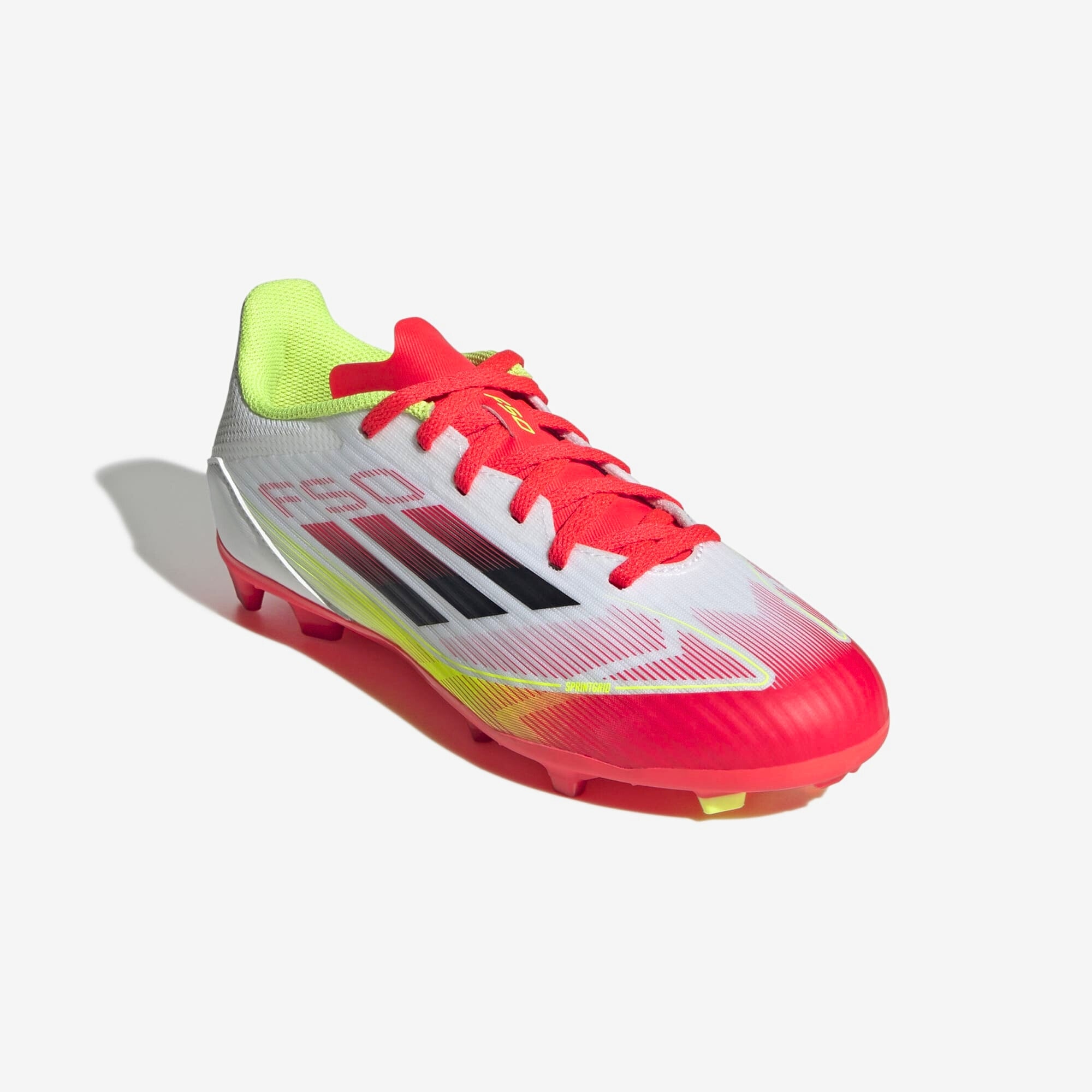 adidas Jr. F50 League Little/Big Kids' FG/MG Low-Top Soccer Cleats - Cloud White / Core Black / Solar Yellow