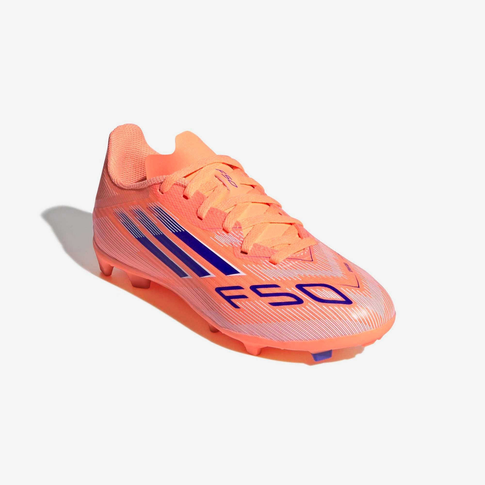 adidas Jr. F50 League Kids' Firm/Multi-Ground Low-Top Soccer Cleats - Beam Orange / Lucid Blue / Cloud White