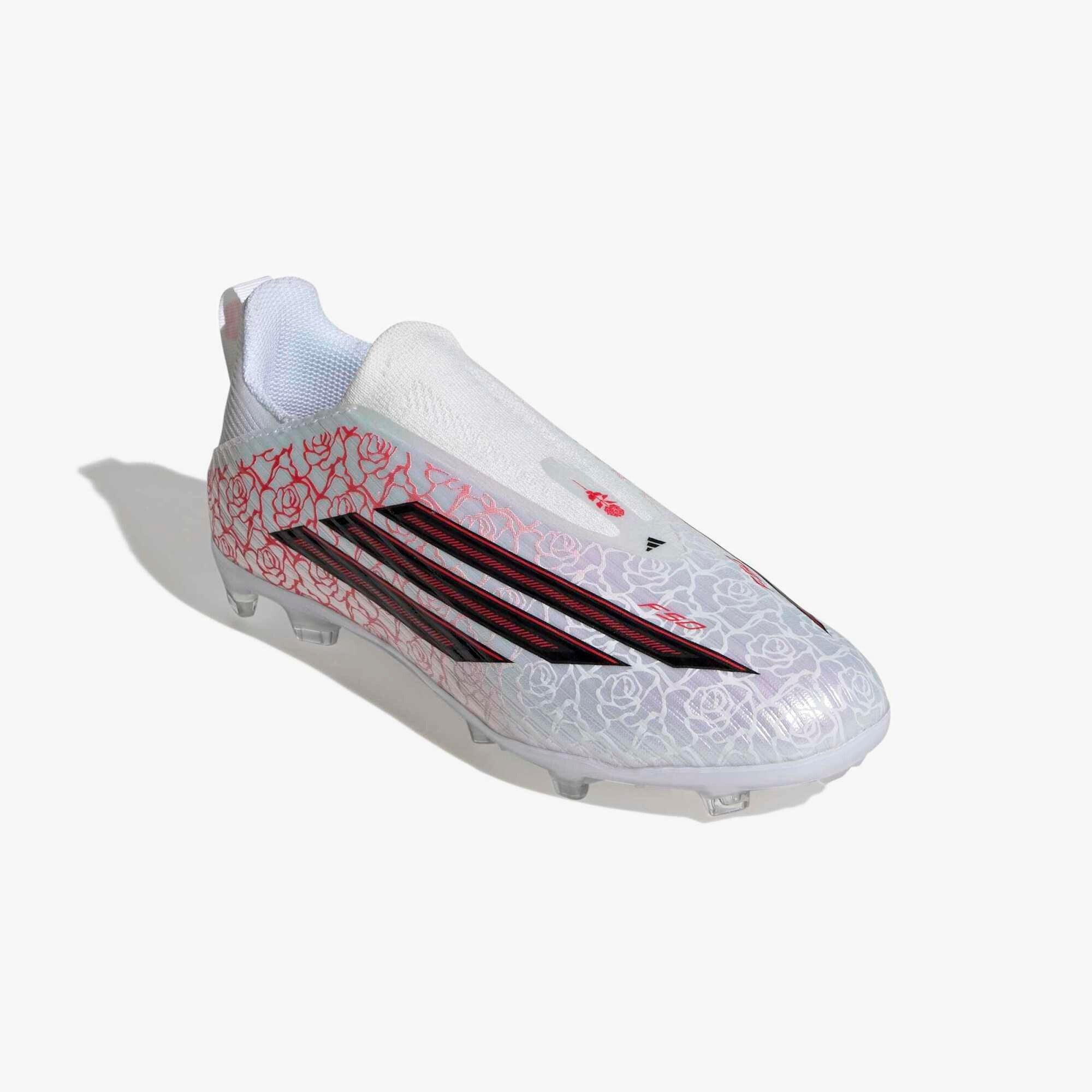adidas Jr. F50 League Laceless LY Big Kids' Firm/Multi-Ground Low-Top Soccer Cleats - Cloud White / Core Black / Lucid Red