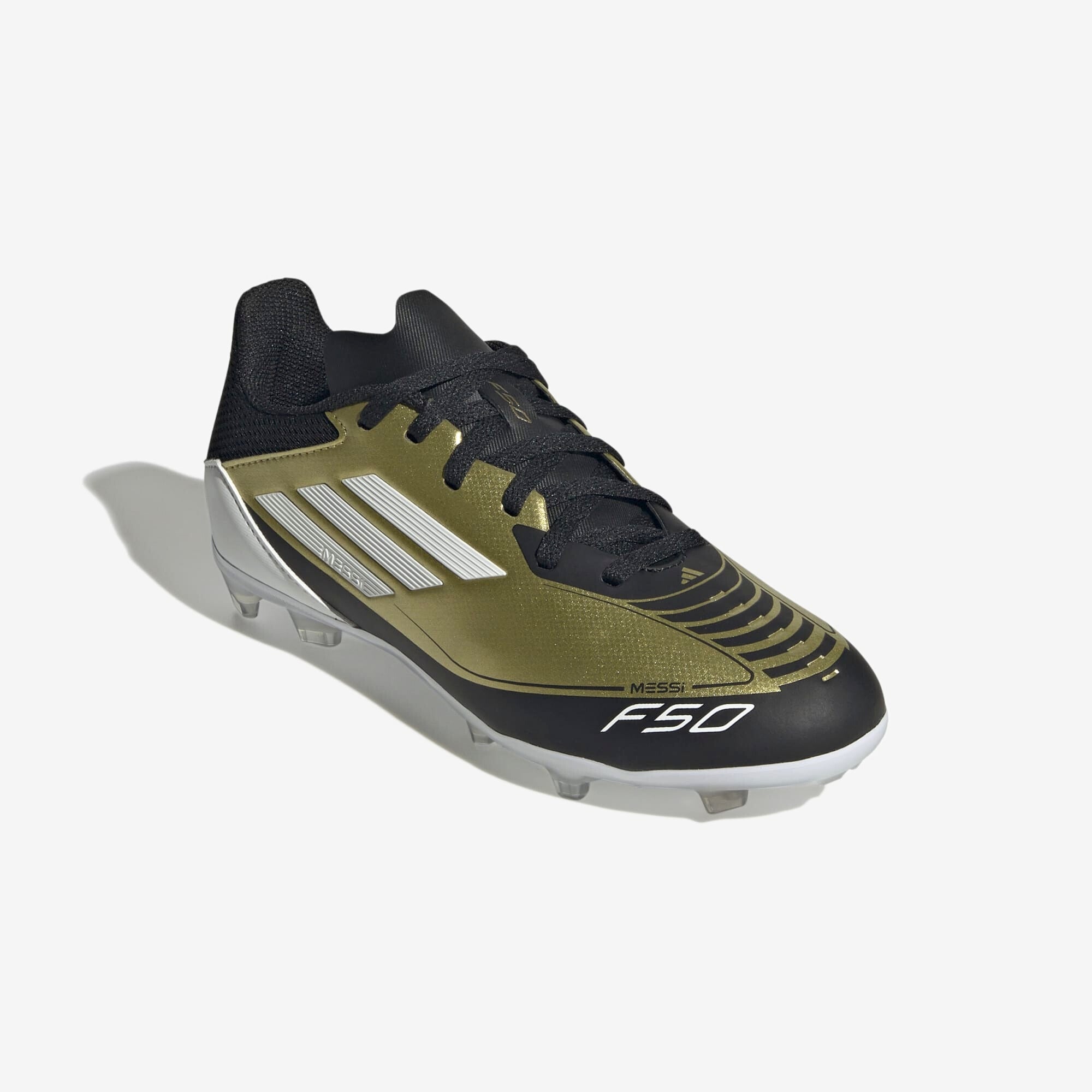 adidas Jr. Messi F50 League Little/Big Kids' FG/MG Low-Top Soccer Cleats - Gold Metallic / Cloud White / Core Black