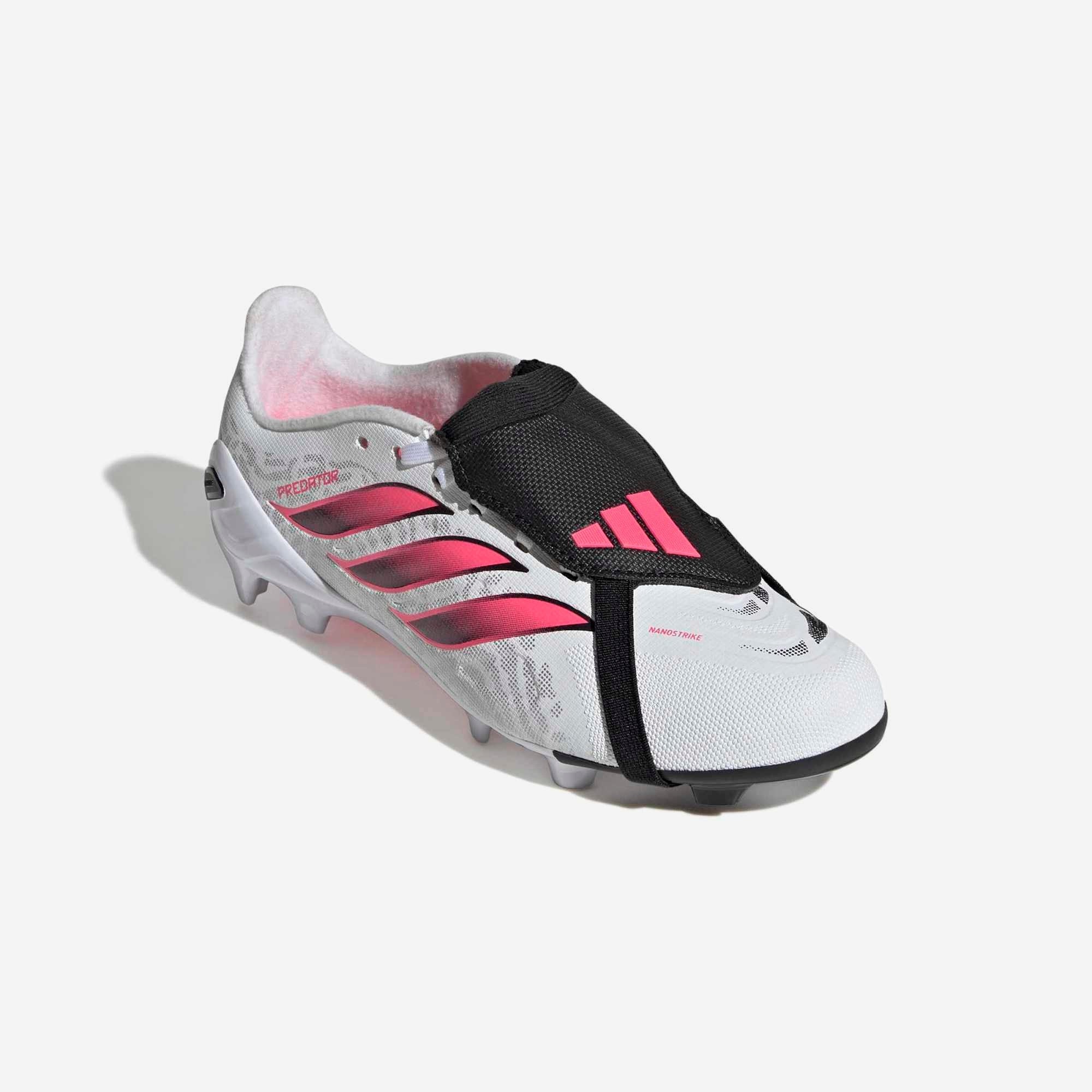 adidas Jr. Predator League Fold-Over Tongue Big Kids' Firm-Ground Low-Top Soccer Cleats - Cloud White / Solar Turbo / Core Black
