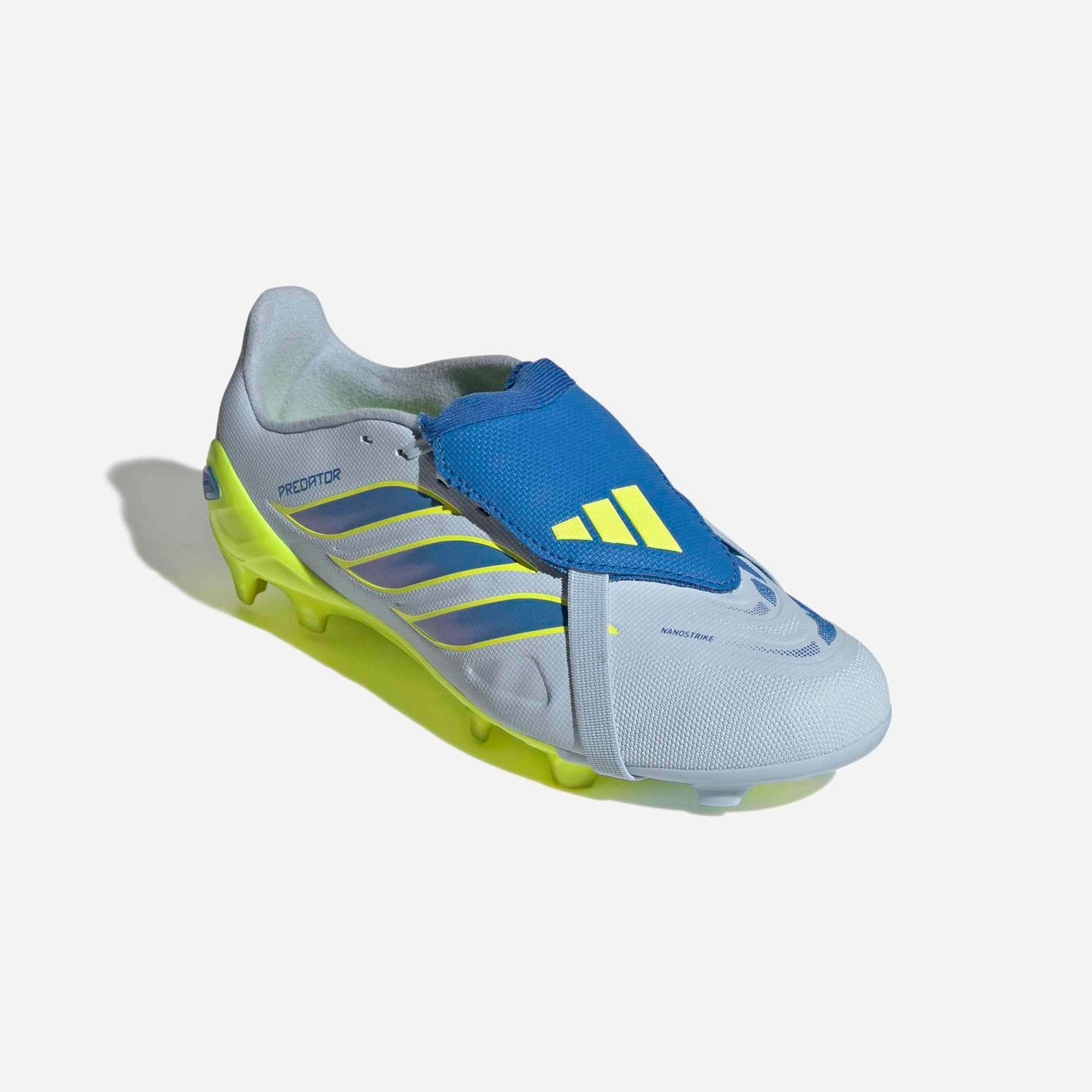 adidas Jr. Predator League Fold-Over Tongue Big Kids' Firm-Ground Low-Top Soccer Cleats - Crystal Sky / Ray Blue / Team Solar Yellow 2