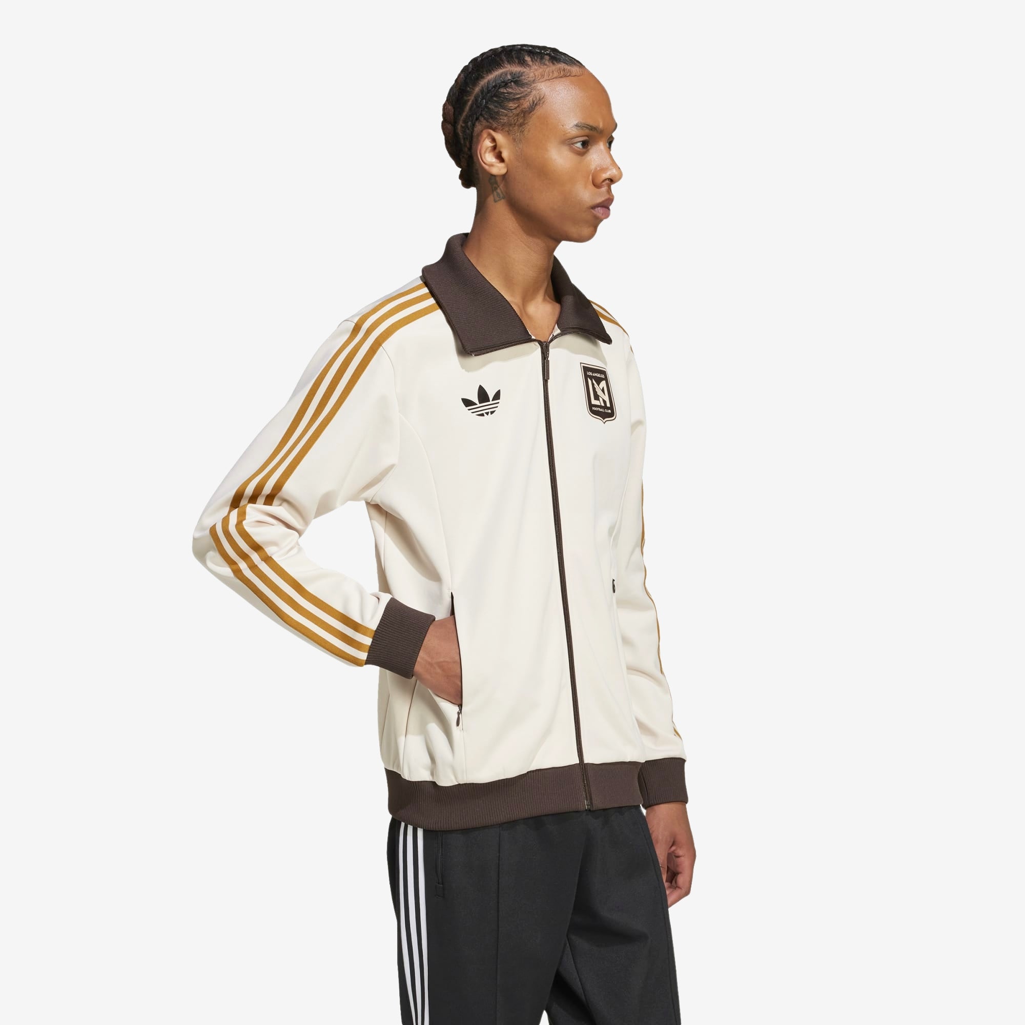 adidas Los Angeles FC 2024 Beckenbauer Top Men's Full-Zip Soccer Track Jacket - Linen / Dark Brown