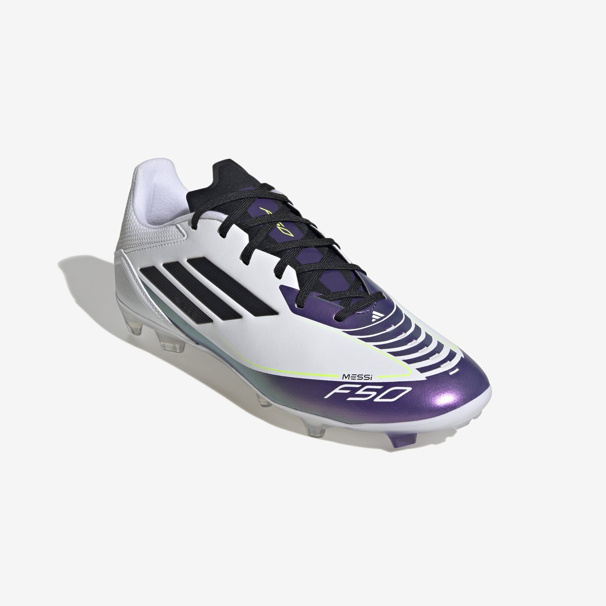 adidas Messi F50 League FG/MG Low-Top Soccer Cleats - Cloud White / Core Black / Purple