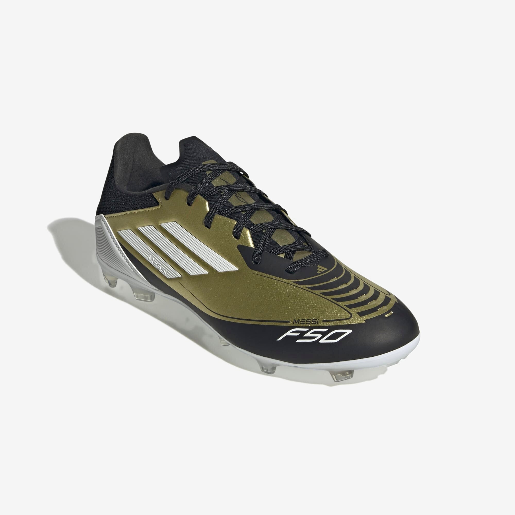 adidas Messi F50 League FG/MG Low-Top Soccer Cleats - Gold Metallic / Cloud White / Core Black