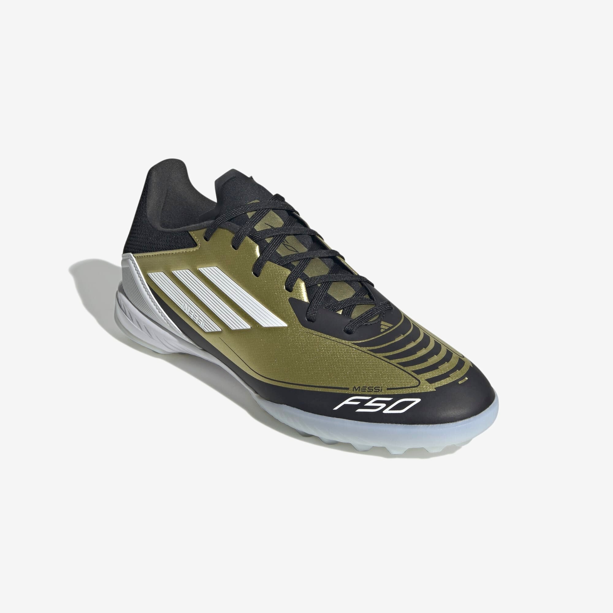 adidas Messi F50 League TF Low-Top Soccer Shoes - Gold Metallic / Cloud White / Core Black