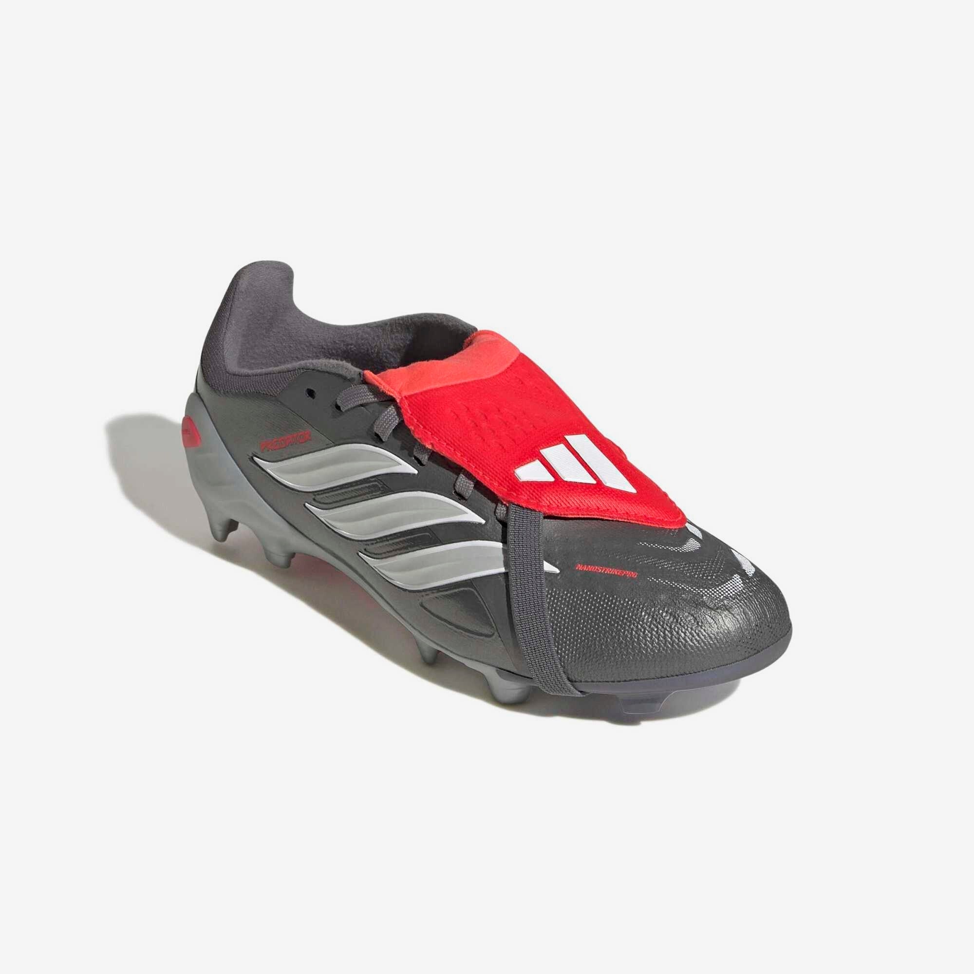 adidas Predator Elite Fold-Over Tongue Big Kids' Firm-Ground Low-Top Soccer Cleats - Iron Metallic / Zero Metalic / Lucid Red