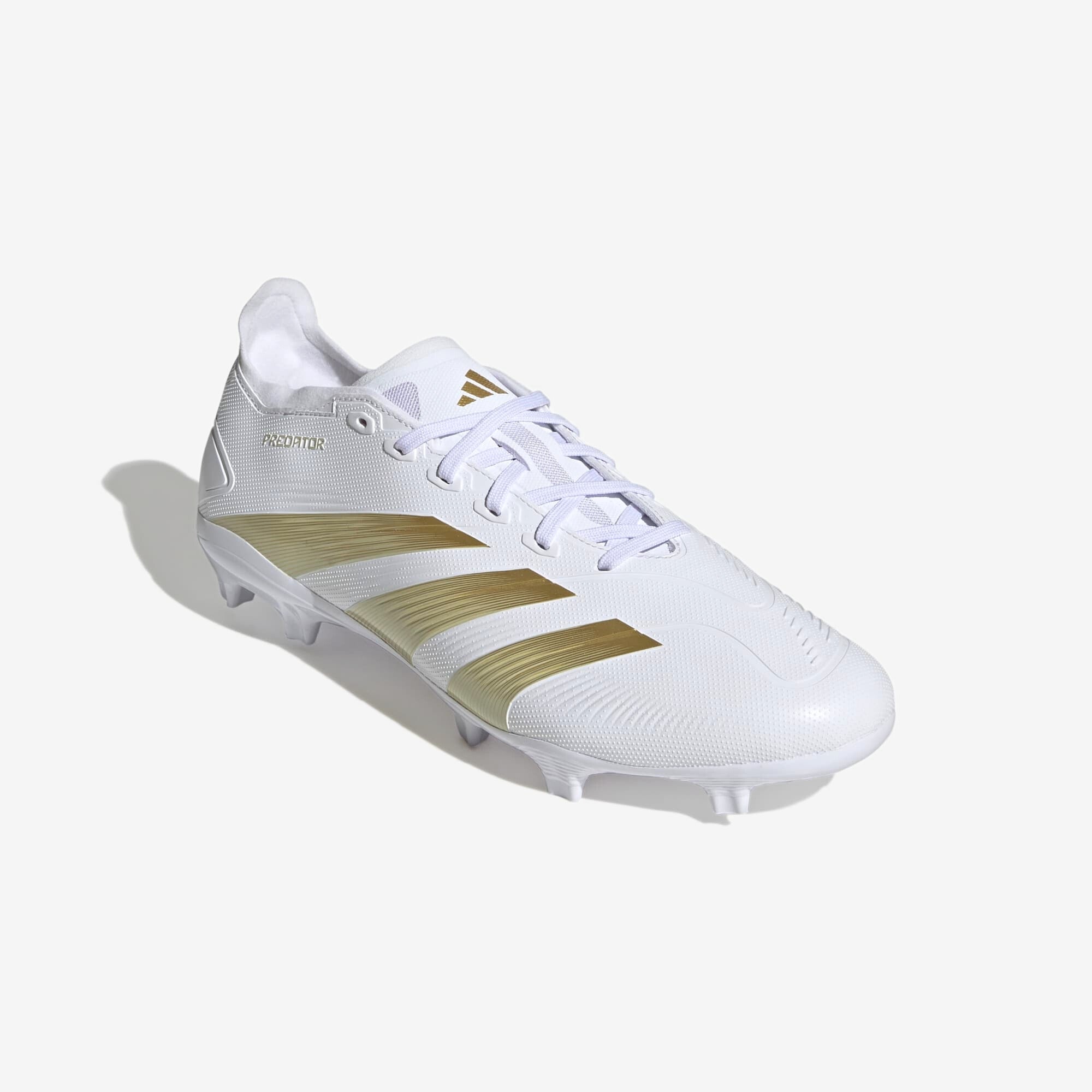 adidas Predator League FG Low-Top Soccer Cleats - Cloud White / Gold Metallic / Sandy Beige Met