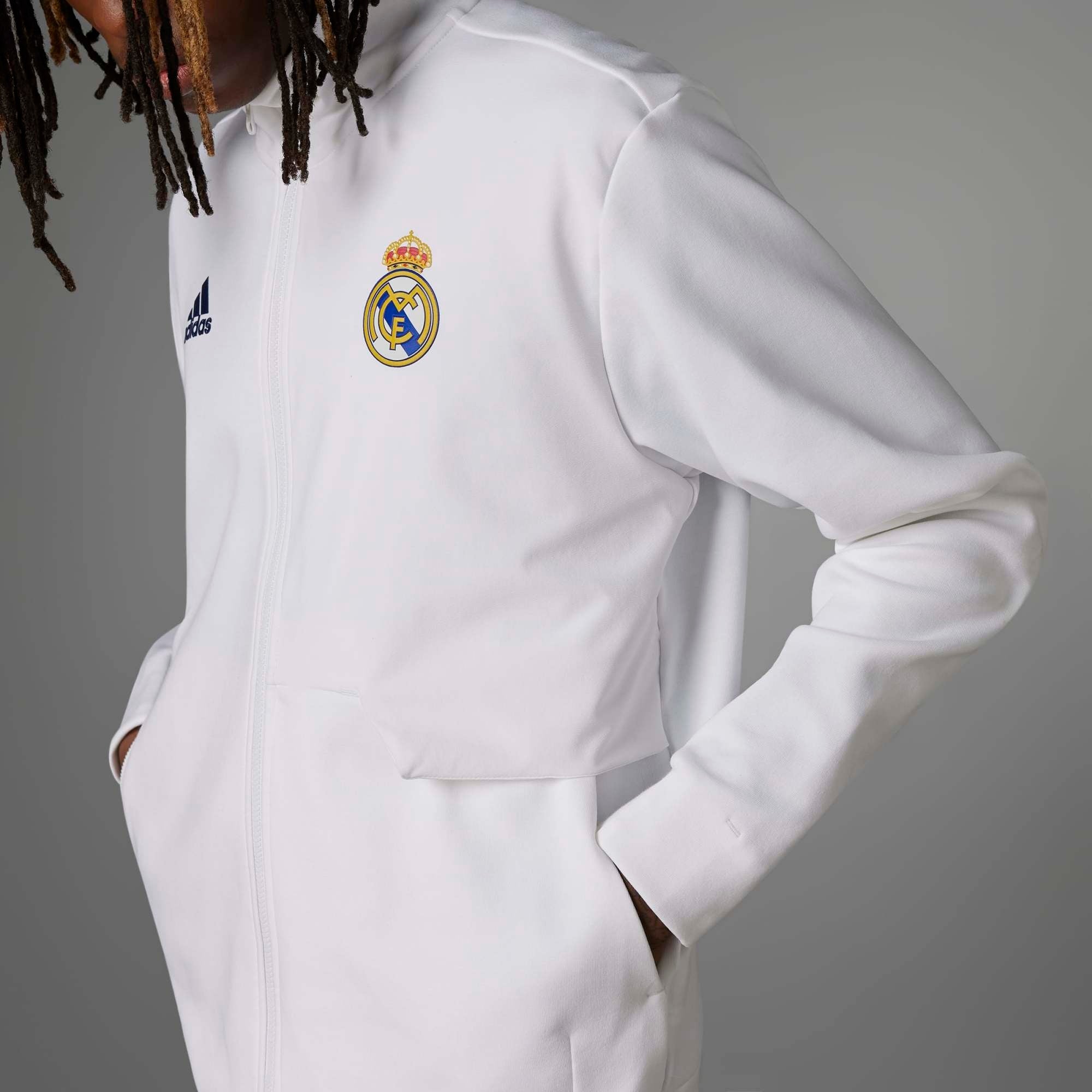 adidas Real Madrid Anthem Men's Full-Zip Soccer Jacket (White)