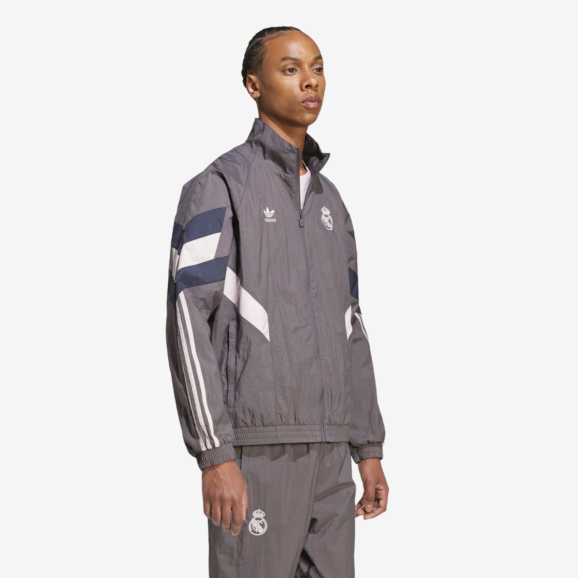 adidas Real Madrid Originals Top Men's Full-Zip Soccer Track Jacket - Charcoal / Grey