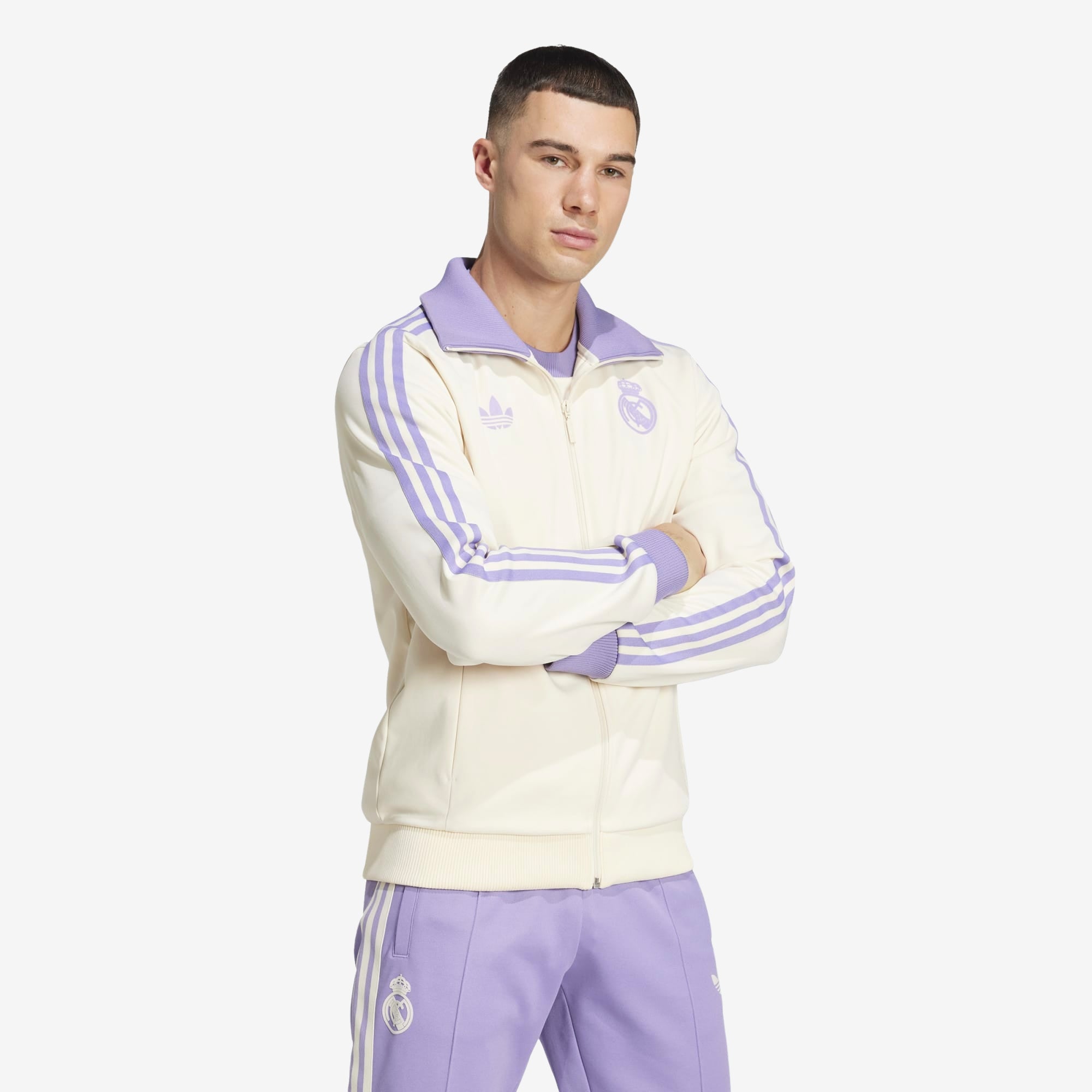 adidas Real Madrid Top Men's Full-Zip Soccer Track Jacket - Wonder White / Magic Lilac