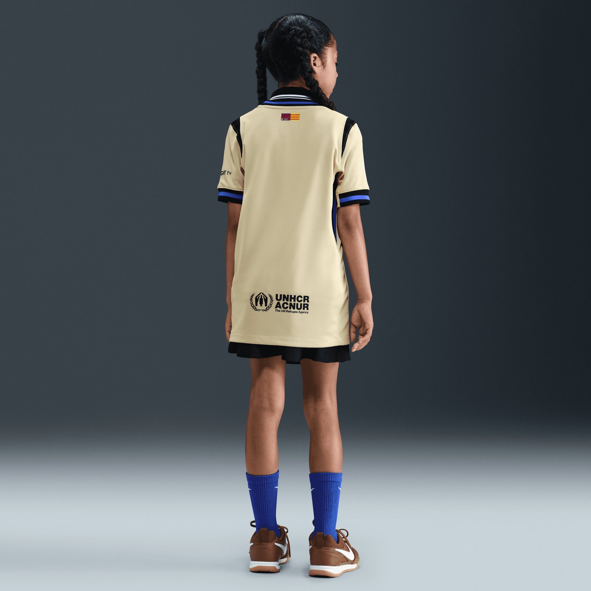 Nike FC Barcelona 2025/26 Stadium Away Big Kids' Kobe Dri-FIT Soccer Replica Jersey - Team Gold/Team Gold/Persian Violet/Black