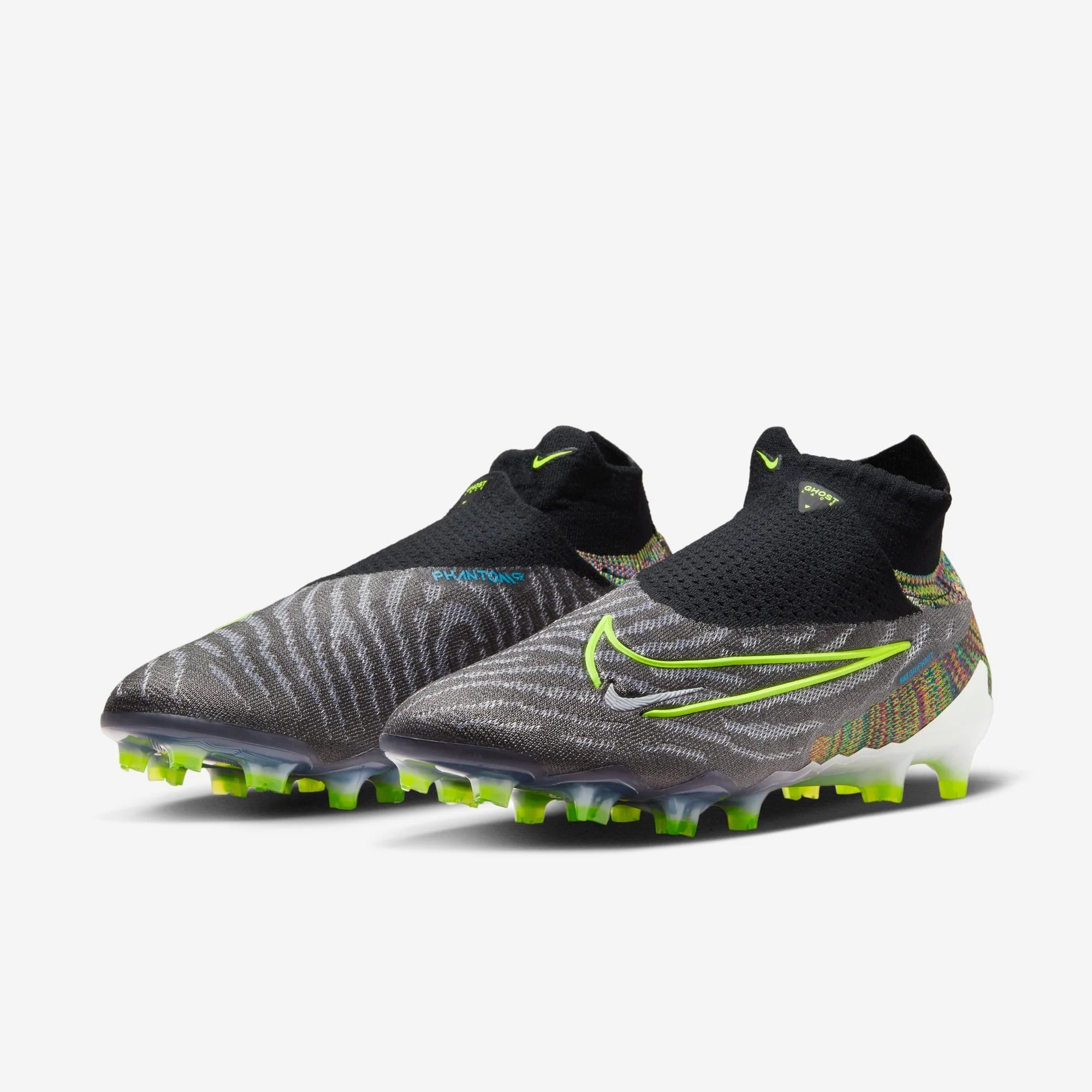 Nike Gripknit Phantom GX Elite DF Fusion FG High-Top Soccer Cleats - Black/White/Blue Glow/Volt