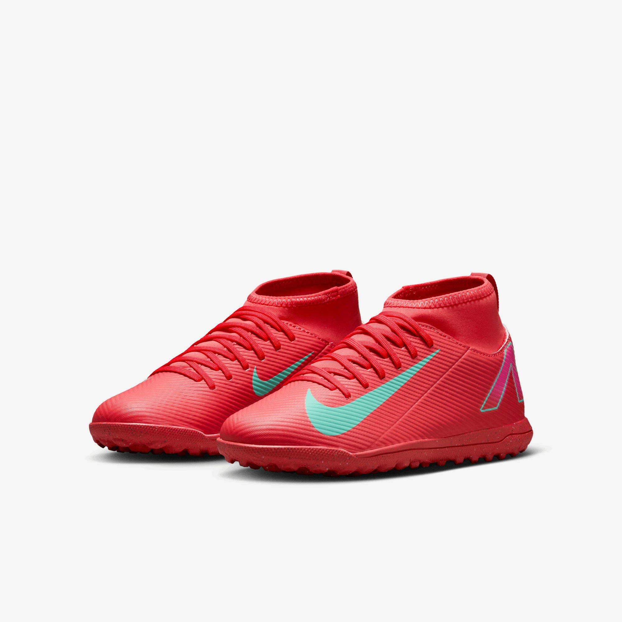 Nike Jr. Mercurial Superfly 10 Club Little/Big Kids' TF High-Top Soccer Shoes - Ember Glow/Aurora Green